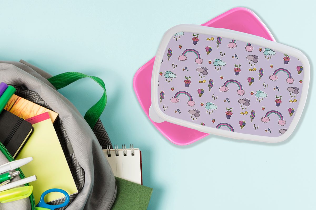 Kinder, Snackbox, - Kinder Kunststoff Kinder, Brotdose für rosa - Muster - - Krone Mädchen Kunststoff, (2-tlg), Erwachsene, - MuchoWow Regenbogen Brotbox Mädchen, Lunchbox