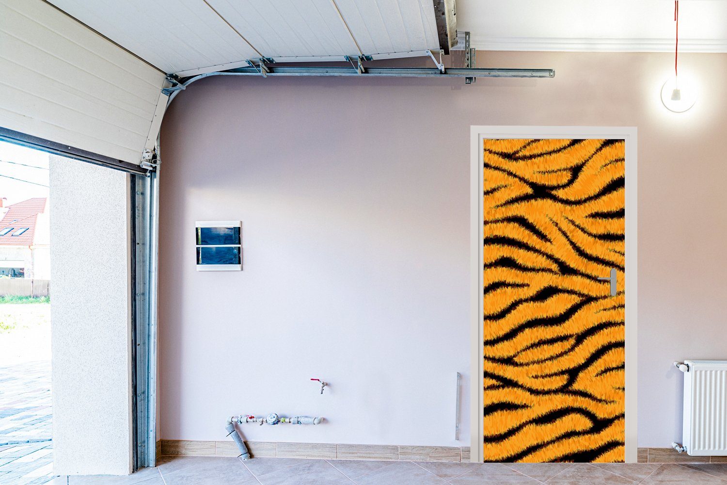 MuchoWow Türtapete Tigerdruck bedruckt, 75x205 (1 cm St), für Matt, Fototapete - Orange - Tür, Türaufkleber, Schwarz