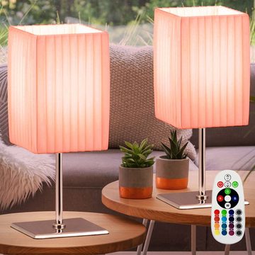 etc-shop LED Tischleuchte, Leuchtmittel inklusive, Warmweiß, Wohn Ess Zimmer Tisch Lampe weiß dimmbar Fernbedienung Textil