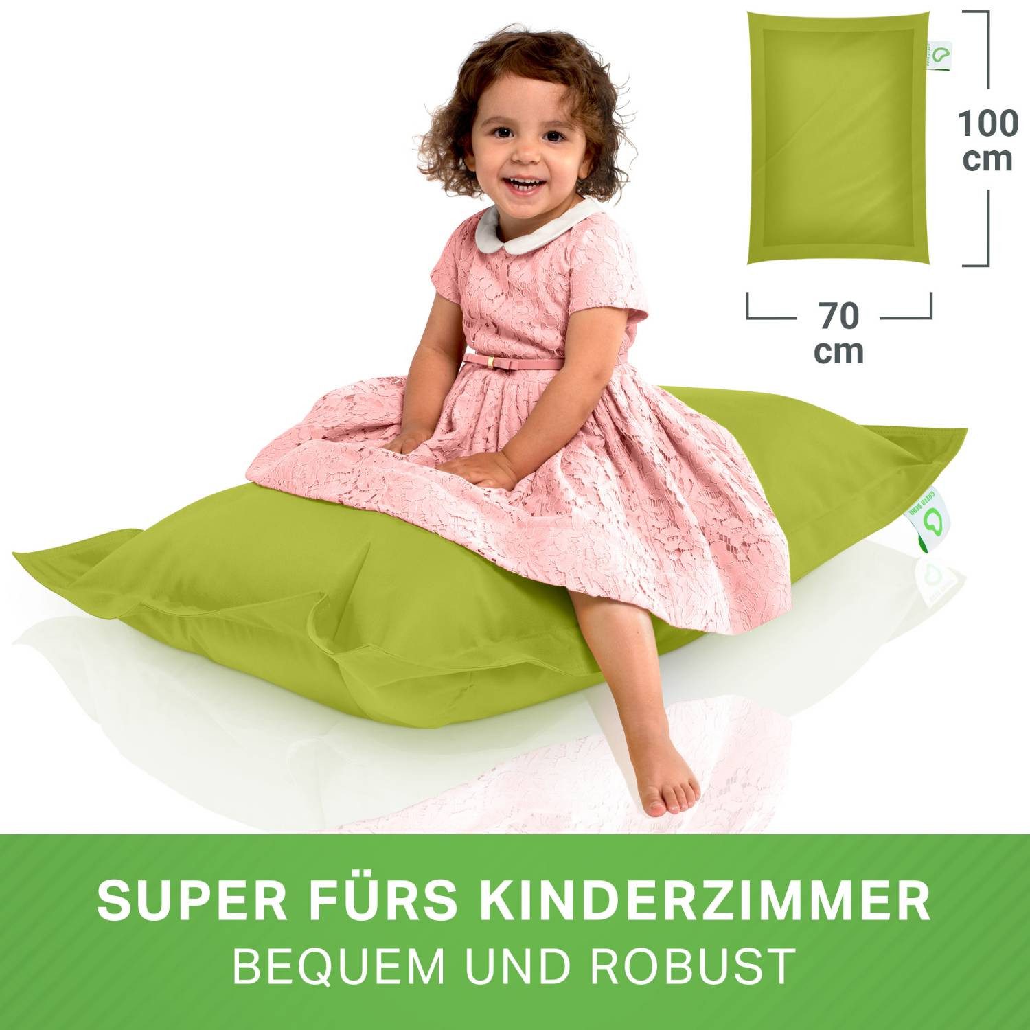 Green Bean Sitzsack Kinder-Sitzsack 70x100cm - 70 Liter (Kinder-Sitzsack 70x100cm & 70 Liter EPS-Perlen Füllung, - Indoor & Outdoor - Bean Bag Sitzkissen Bodenkissen), Sessel Riesensitzsack Liegekissen für Jungen & Mädchen