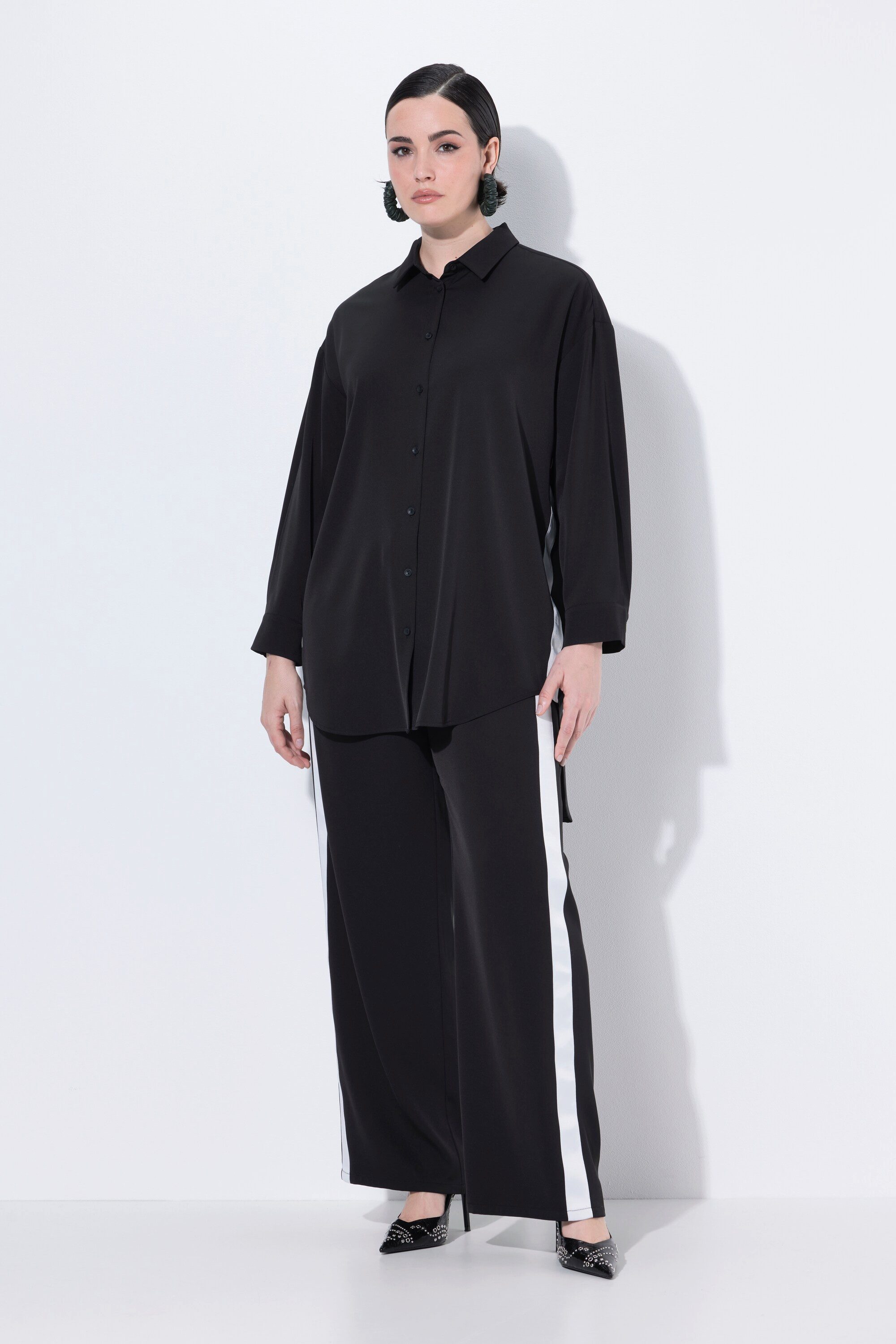 Ulla Popken Hemdbluse Longbluse oversized Hemdkragen Langarm günstig online kaufen