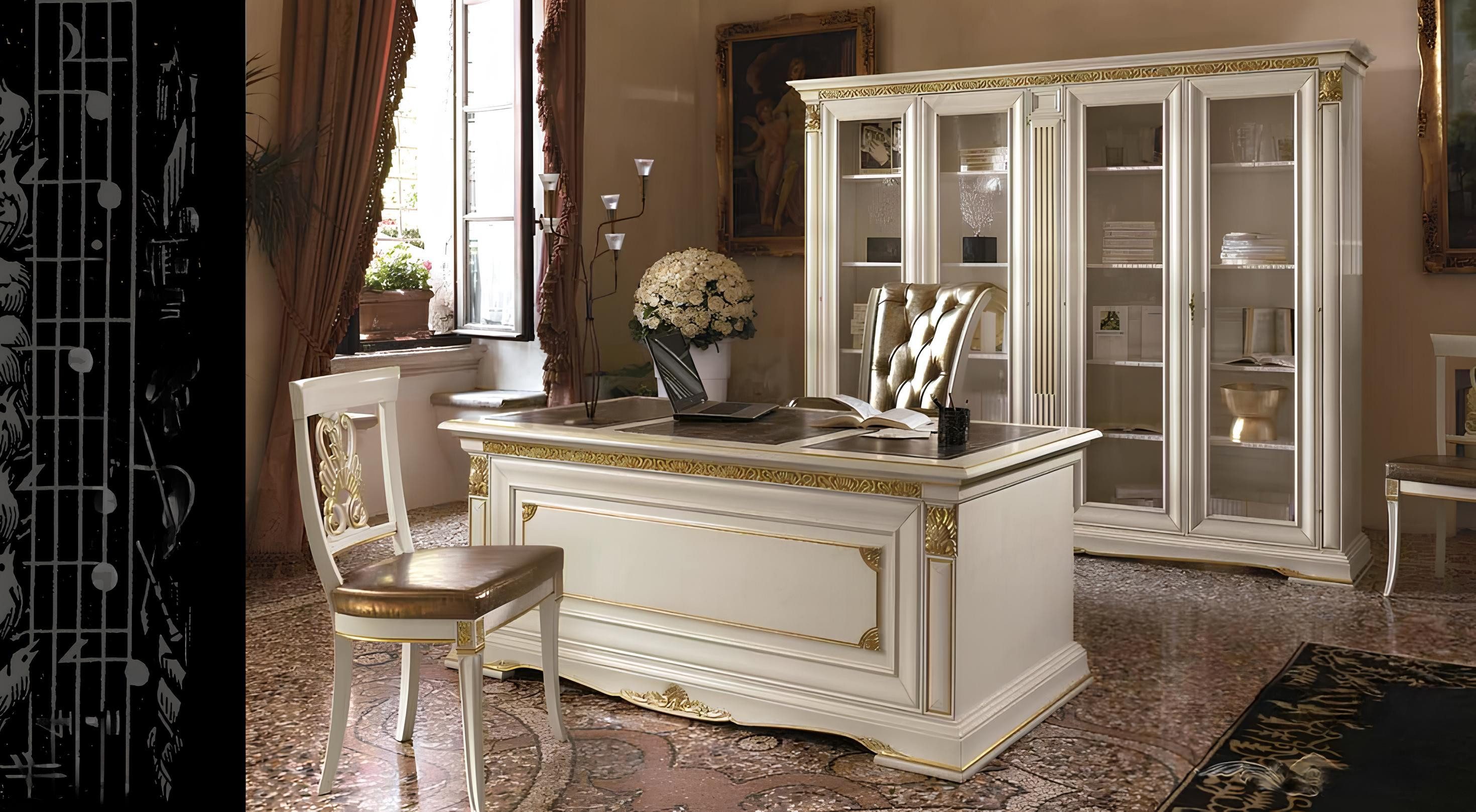 JVmoebel Schreibtisch Eleganter Holzschreibtisch im Barock Rokoko Design in Weiß (1-St., 1 Tisch), Made in Italy