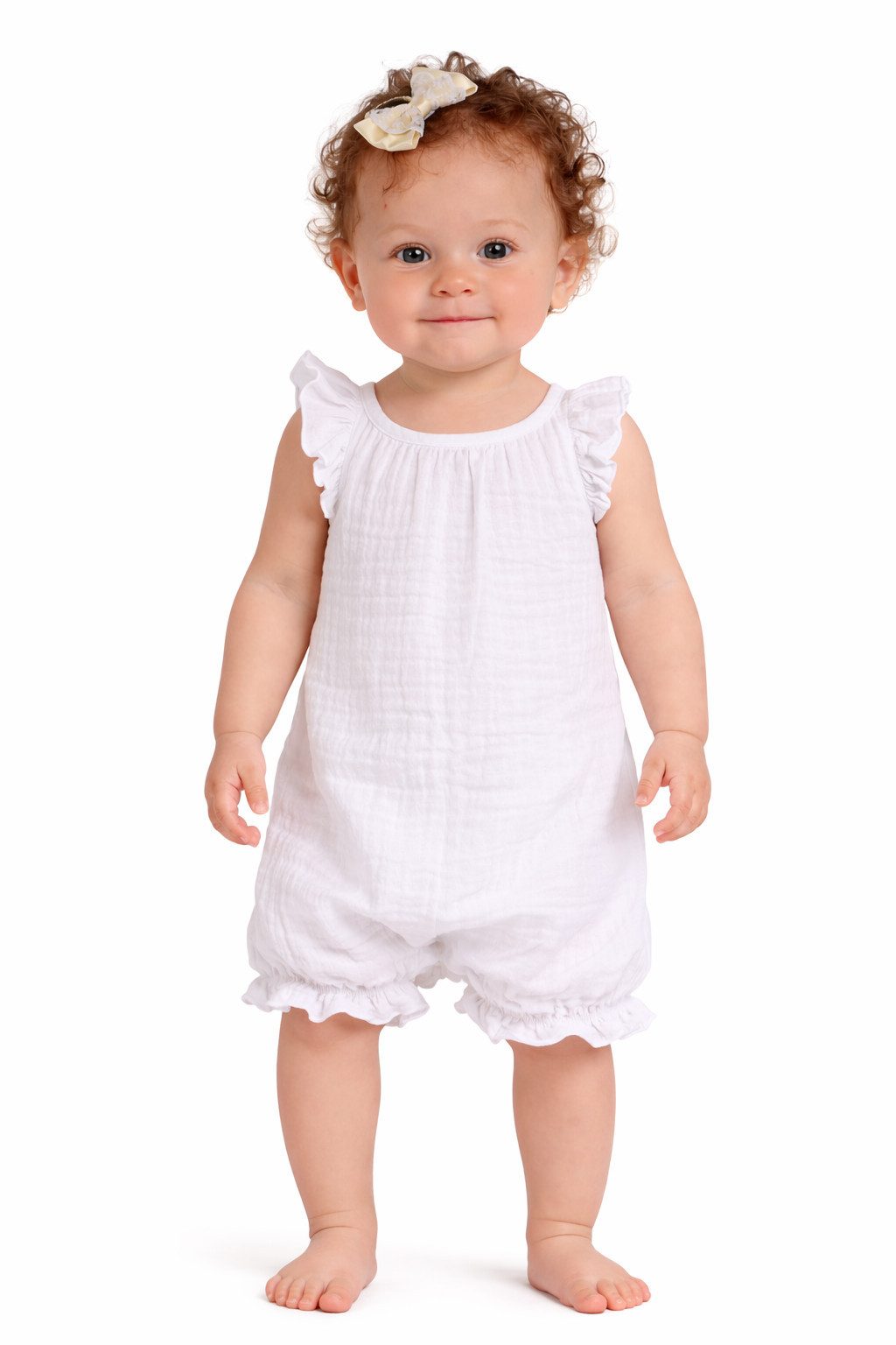 La Bortini Spieler Spieler kurzer Baby Strampler Romper in Weiß für Mädchen aus reiner Baumwolle, aus Musselin, 44 50 56 62 68 74