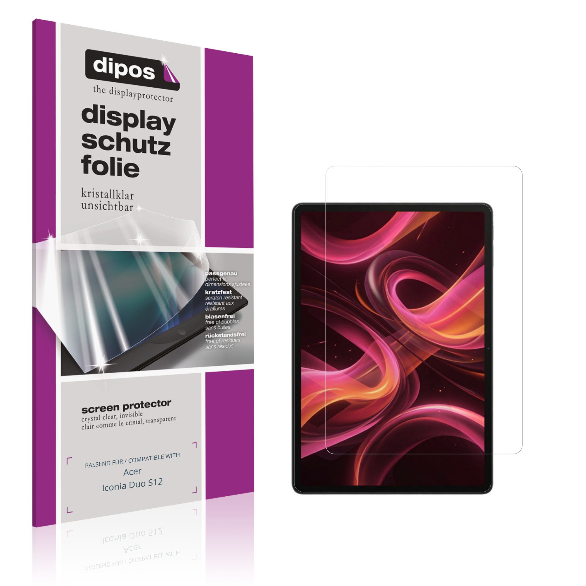 dipos Displayschutzfolie Schutzfolie für Acer Iconia Duo S12, 2 Stück, Displayschutz Schutz Folie Made in Germany