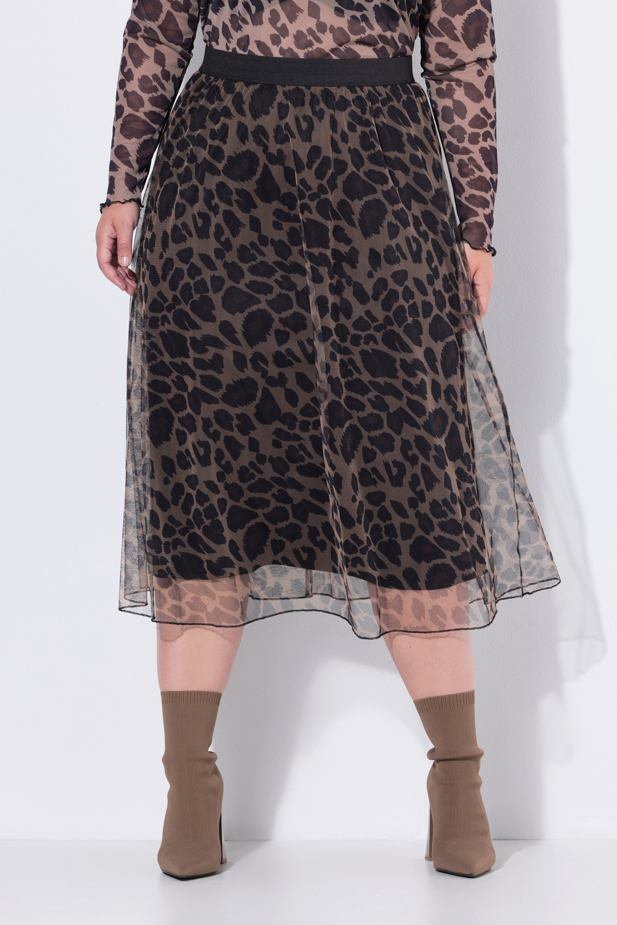 MIAMODA Jerseyrock Midirock A-Linie Mesh mit Leomuster günstig online kaufen