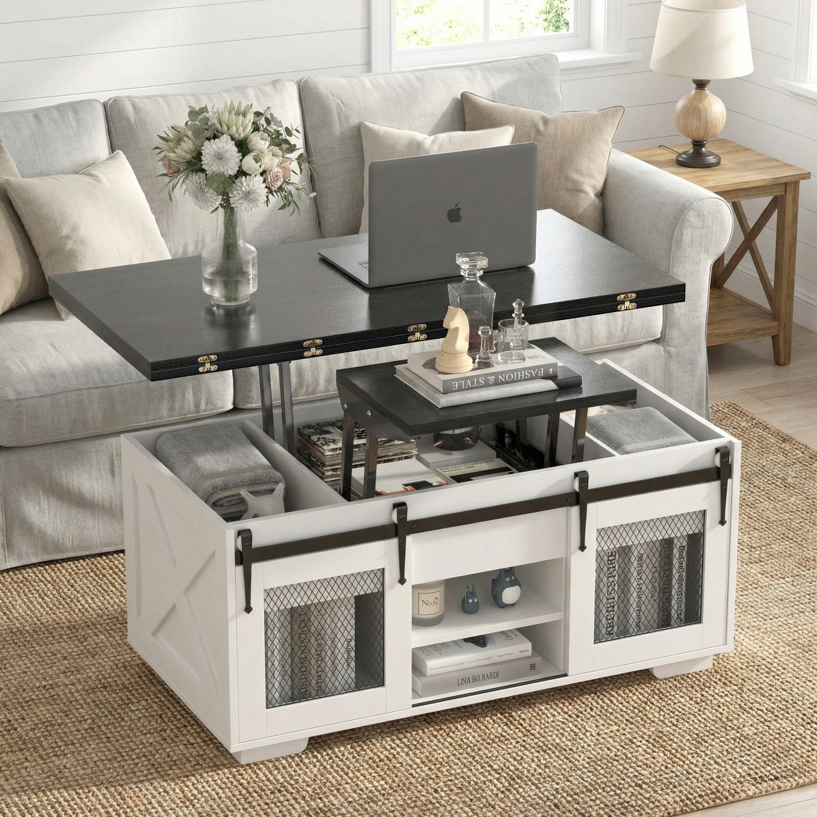 VOWNER Couchtisch mit klappbarer Tischplatte, Höhenverstellung & Stauraum (1-St), 3-in-1-Multifunktions-Wohnzimmertisch – Bild 5 von 5