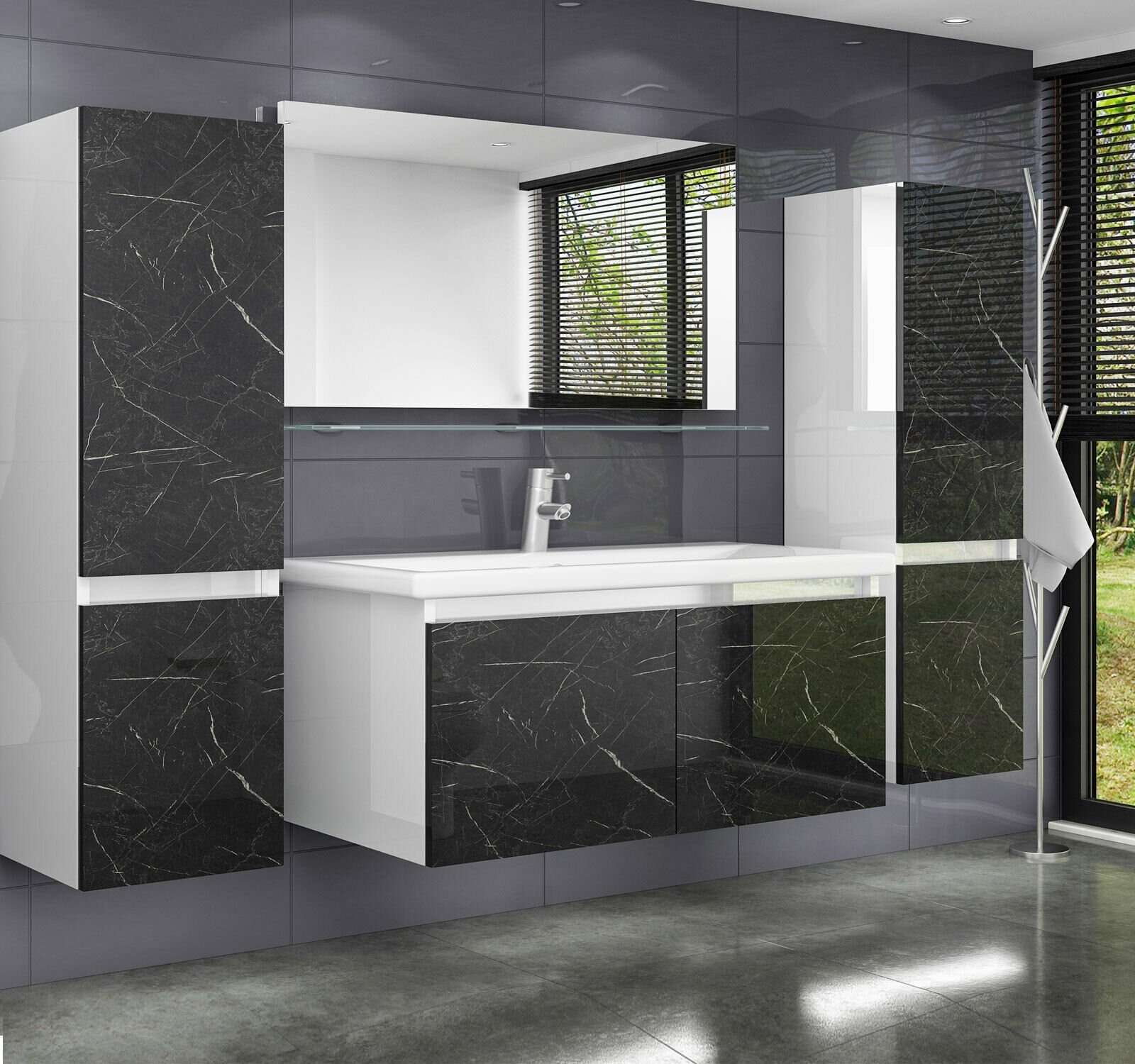 Homeline Badmöbel-Set »Diana-90-1x H«, (Badmöbel Set 90 cm Weiss Marmor