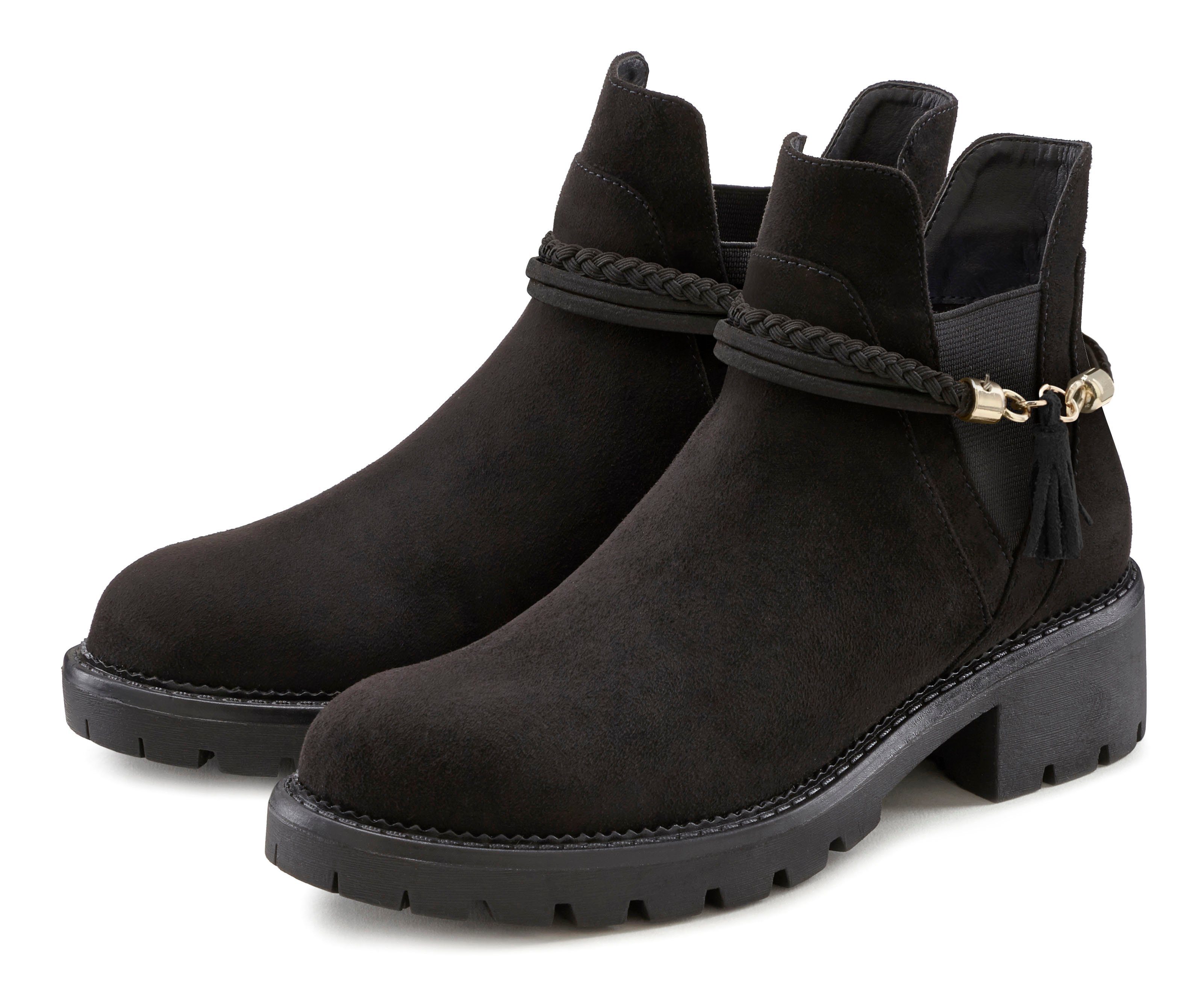 LASCANA Chelseaboots mit abnehmbarem Band und Chunky-Sohle, Ankle Boots, Stiefelette