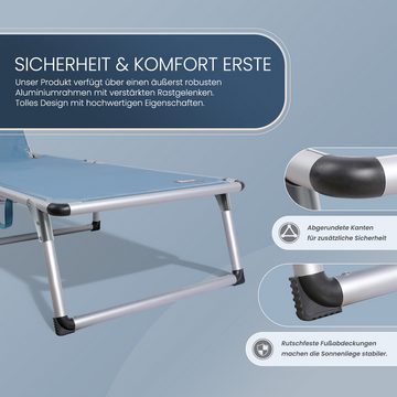 HOMECALL Gartenliege Leicht Sonnenliege Klappbar Alu Liegestuhl Strandliege, 1-tlg, 5 fach Verstellbare Rückenlehne, Sonnenschutzdach, bis 136KG