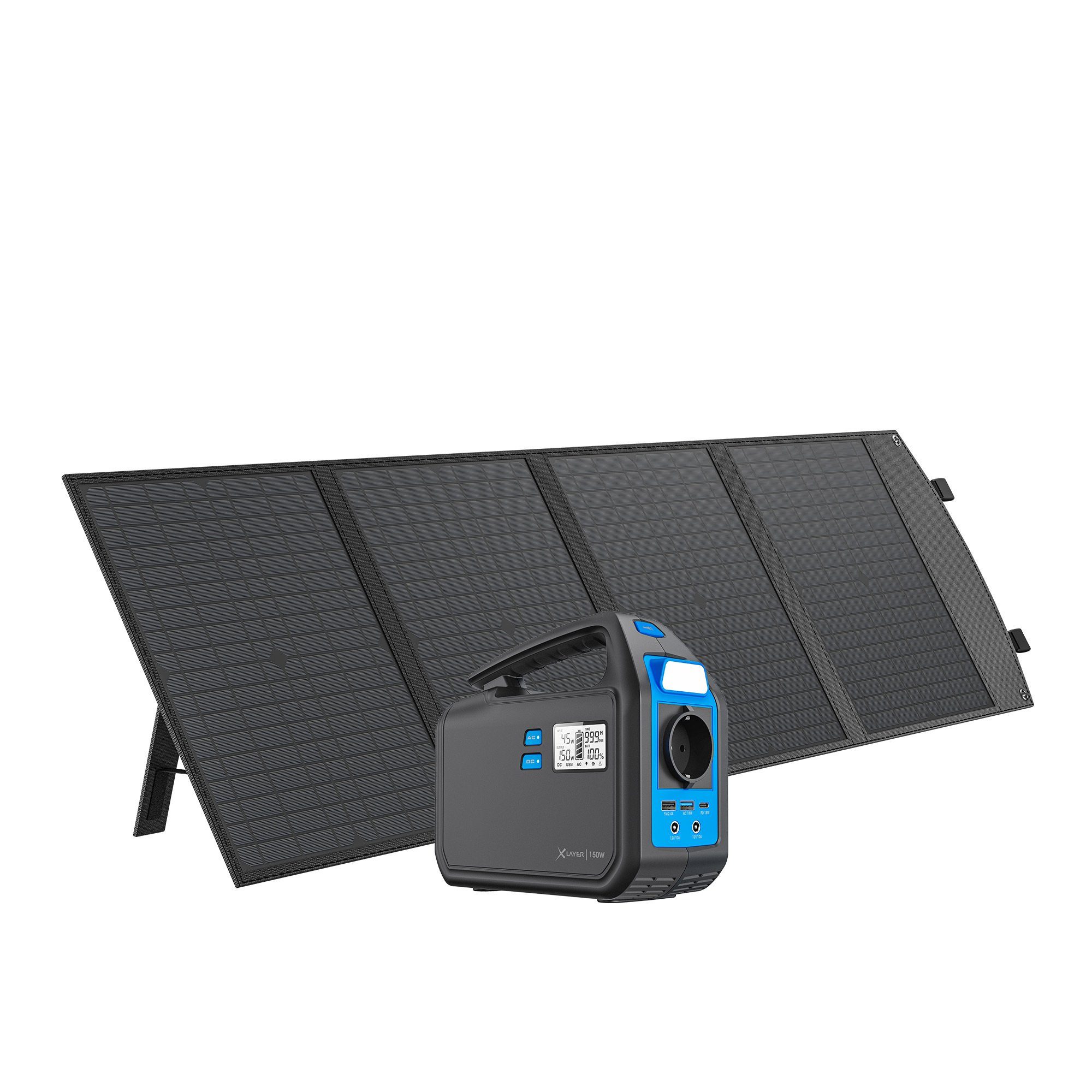 XLAYER Powerstation 150W (Peak 300W) 155Wh mit Solar Panel 80W faltbar Powerstation Lithium Polymer