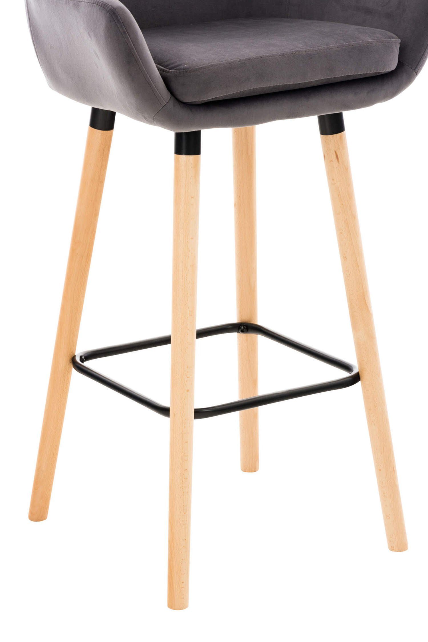 TPFLiving Barhocker Grande Rückenlehne angenehmer Sitzfläche: mit Gestell bequemer Theke Fußstütze 4-Fuß und & - Grau für (Barstuhl Hocker Holz Samt Tresenhocker Küche)