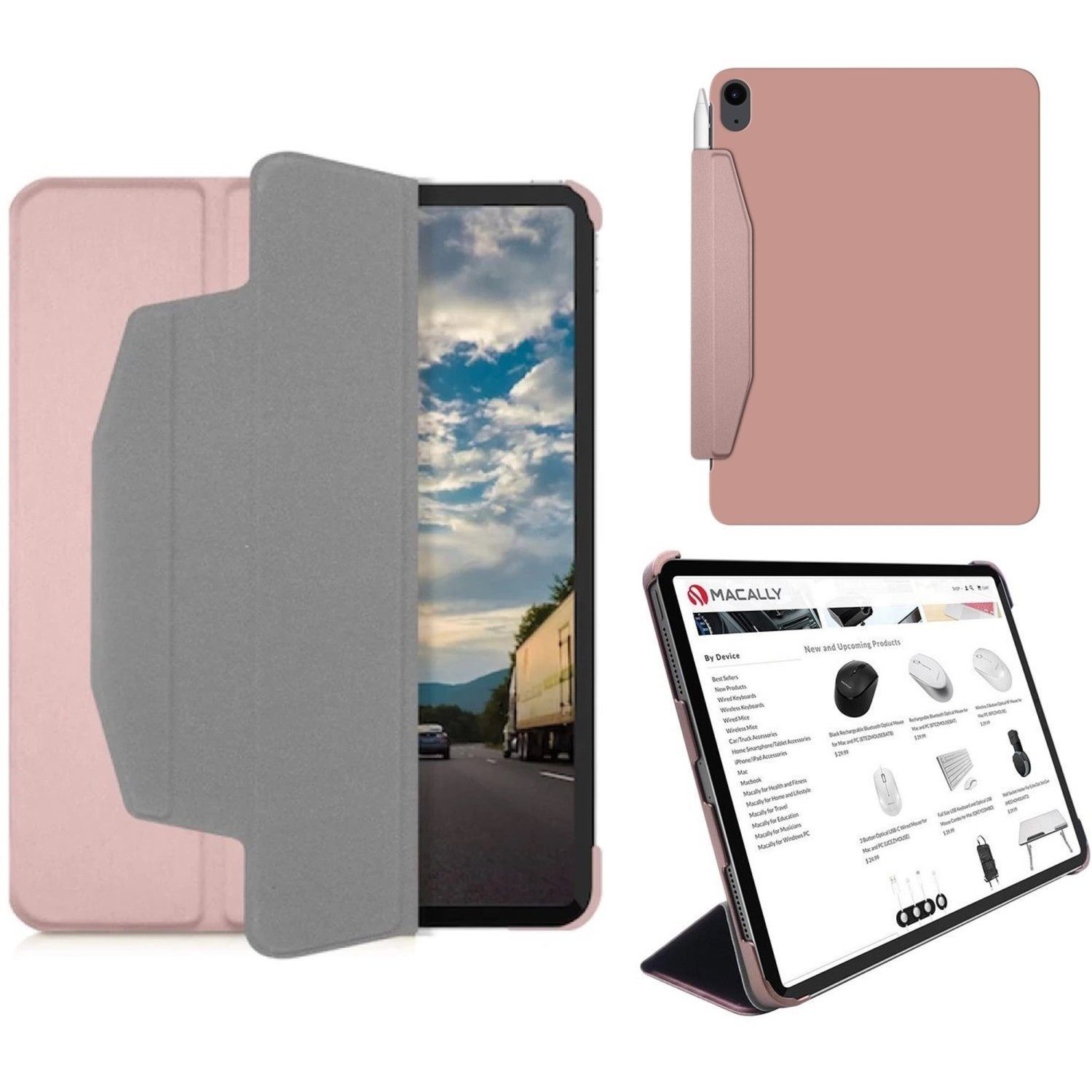 Macally Tablet-Hülle Smart Case Tasche Cover Schutz-Hülle Tasche Rose 11, Bookcover für Apple iPad Air 7 Gen 2025 / 6 2024 / 5 2022 / 4 2020