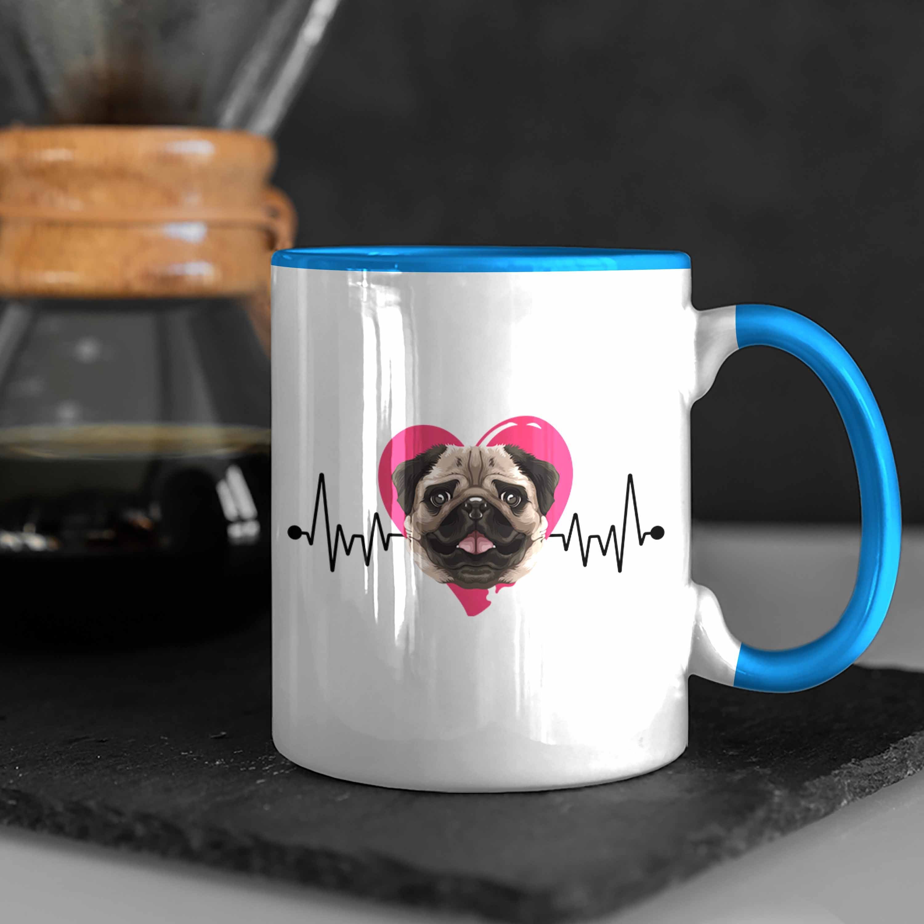 Mops Blau Geschenk M Lustiger Geschenkidee Tasse Herzschlag Tasse Besitzer Spruch Trendation