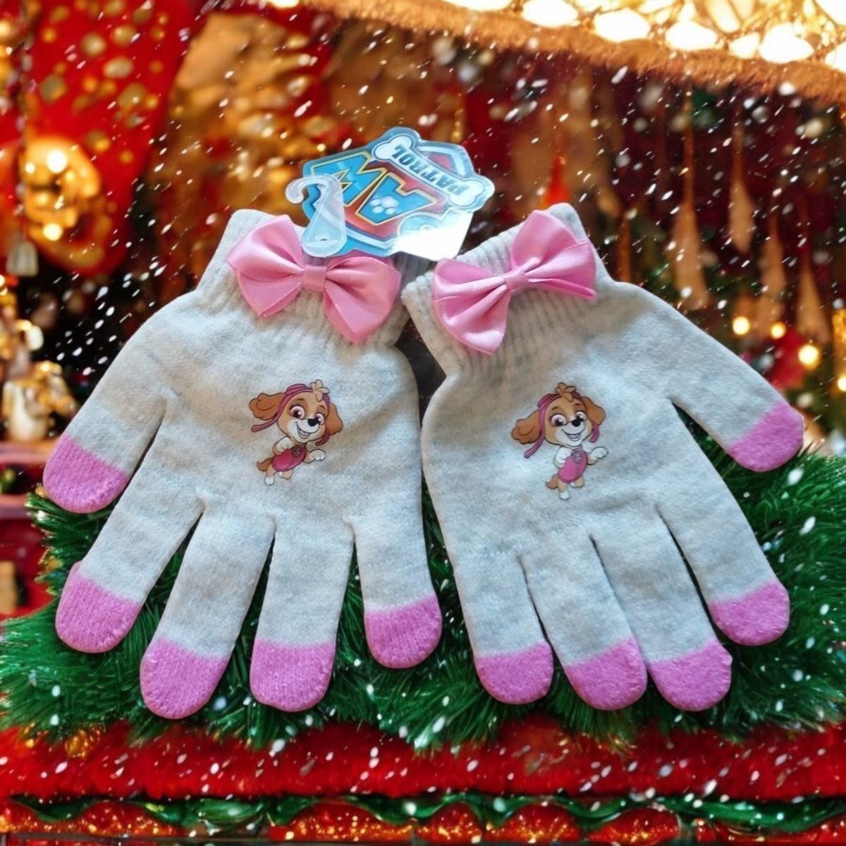 PAW PATROL Strickhandschuhe PAW Patrol Strick-Handschuhe für Mädchen, Grau-Rosa, Für Kinder von