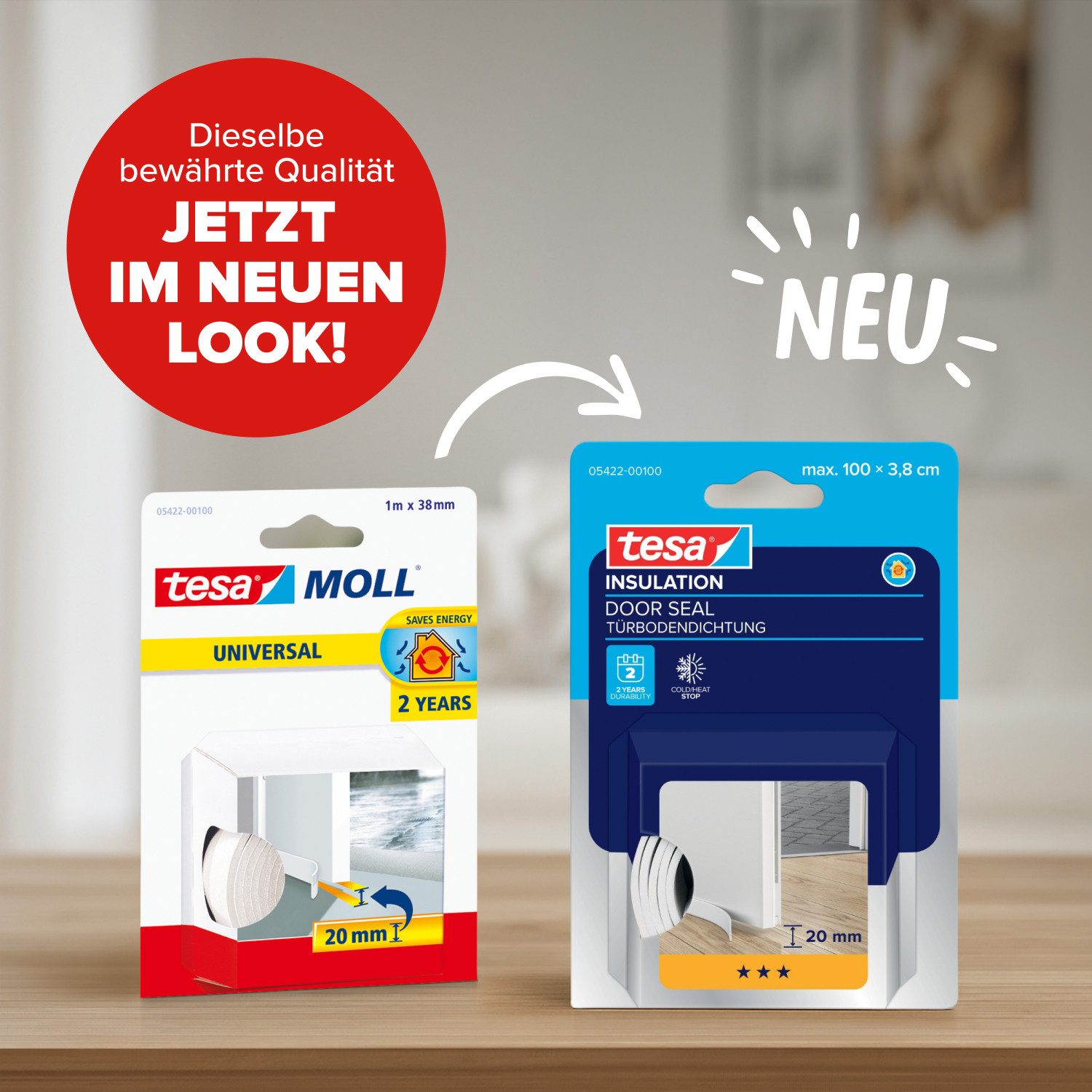 tesa Türbodendichtung INSULATION Türdichtung - selbstklebende Türboden-Schaumstoffdichtung, (Packung, 1-St., Zimmertürdichtung weiß - 1 m x 38 mm), Zimmertürdic – Bild 2 von 5