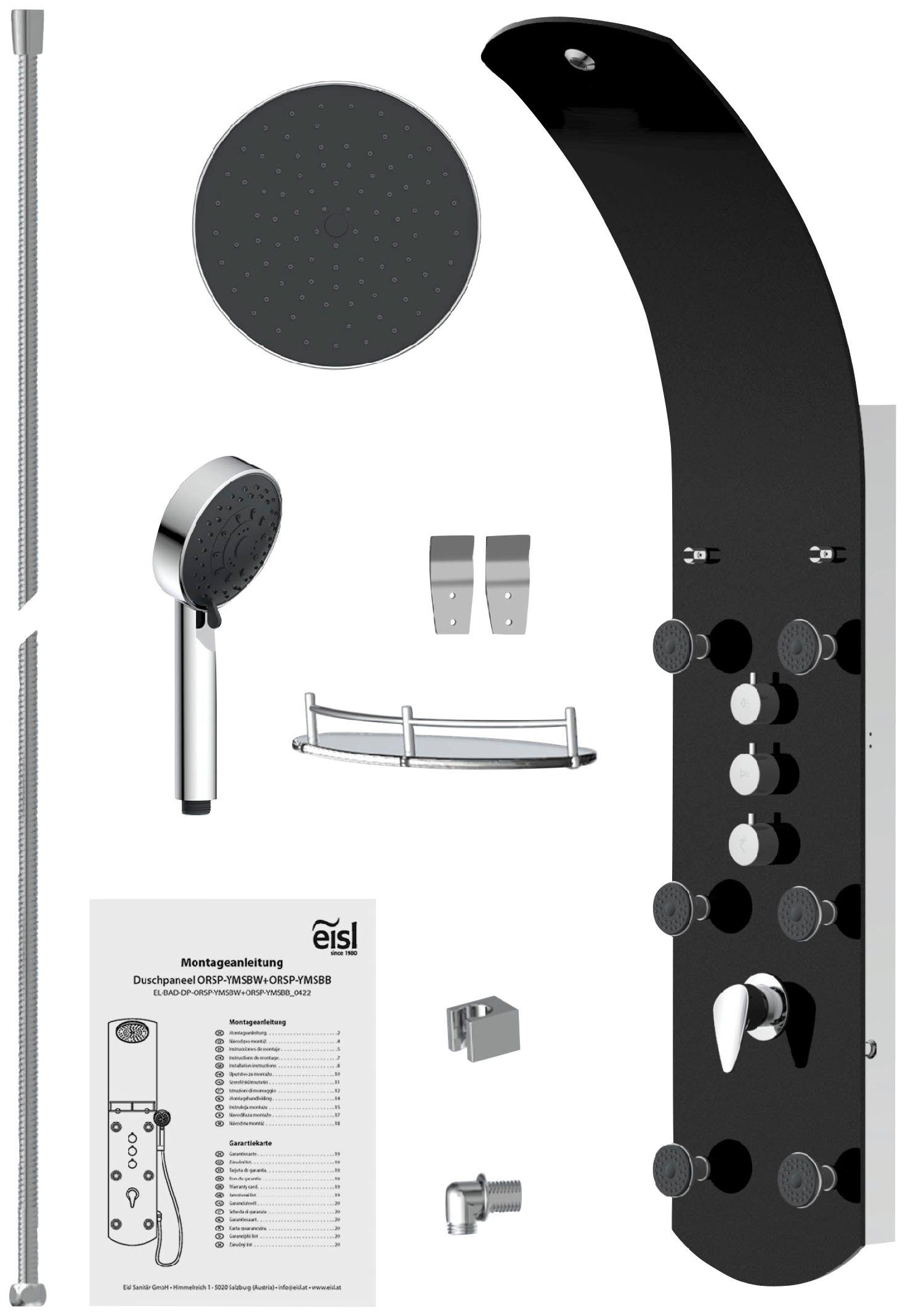 Eisl Duschsäule KARIBIK, Höhe cm, mit und Wellness Duschsystem Massagedüsen, Regendusche Armatur Schwarz 6 140