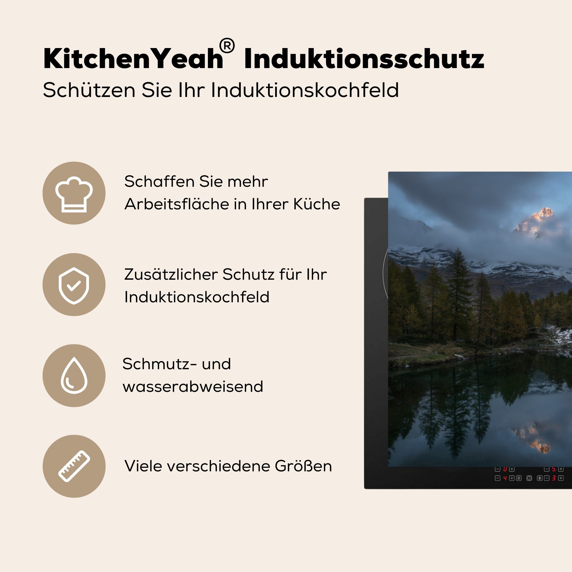 cm, der tlg), in MuchoWow 78x78 für küche (1 Schweiz, Matterhorn im Ceranfeldabdeckung, Herdblende-/Abdeckplatte Nebel Arbeitsplatte Vinyl,