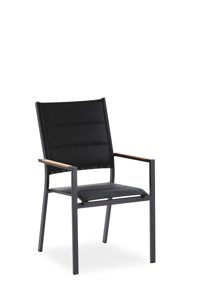 Gartenstuhl Gartenstuhl Nanteso 56x64 cm Stoff Schwarz Armlehnen Teak Gestell Alu