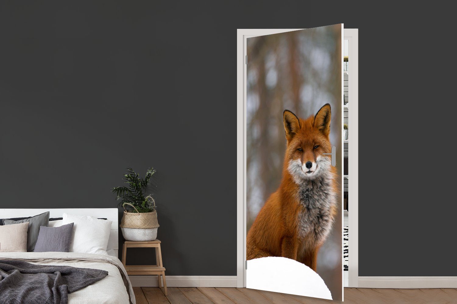 MuchoWow Türtapete 75x205 (1 - Wald Tür, Rot, St), bedruckt, - Fototapete cm für Türaufkleber, Fuchs Matt