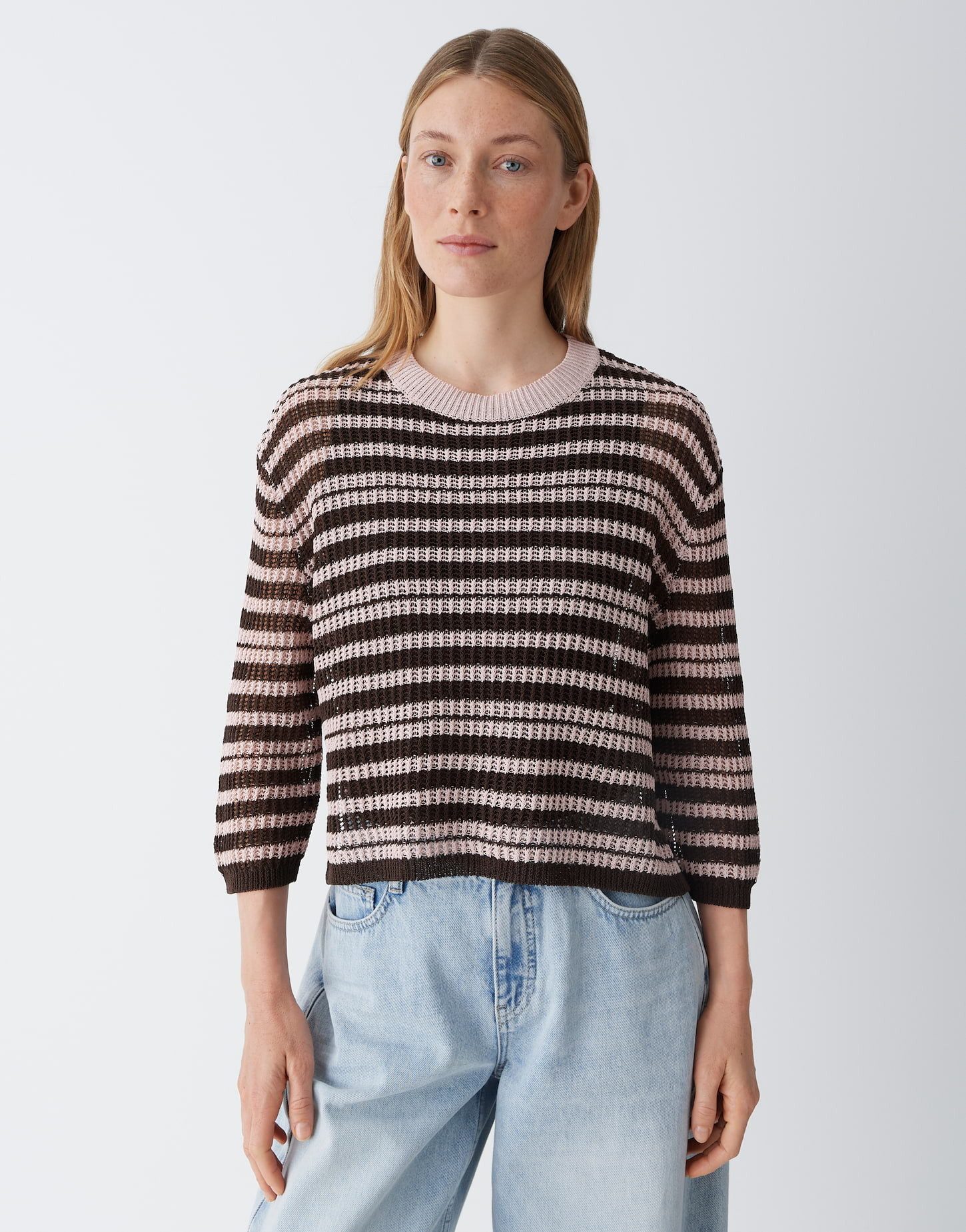 OPUS Strickpullover Gestreifter Strickpullover aus Baumwoll-Mix Leichter Gr günstig online kaufen