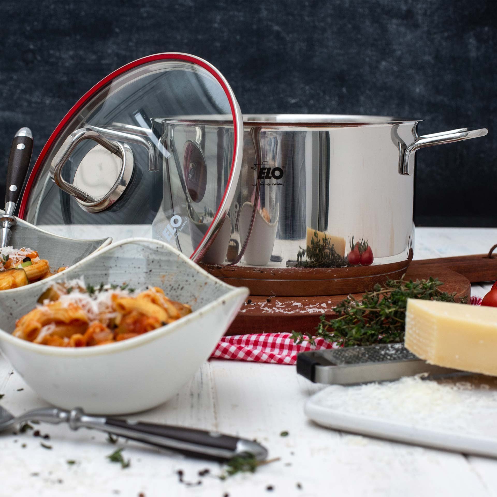 Elo Topf-Set Edelstahl, Kochgeschirr-Set, Premium Töpfe mit Glasdeckel
