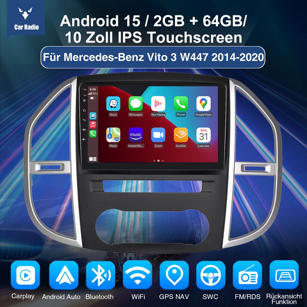 ESSGOO 10 ZOLL IPS Für Mercedes Benz W447 2013 2014-2020 Autoradio Autoradio (RDS, Digitalradio (DAB), FM, AM, Apple Carplay Android Auto GPS Navi WIFI BT SWC EQ)