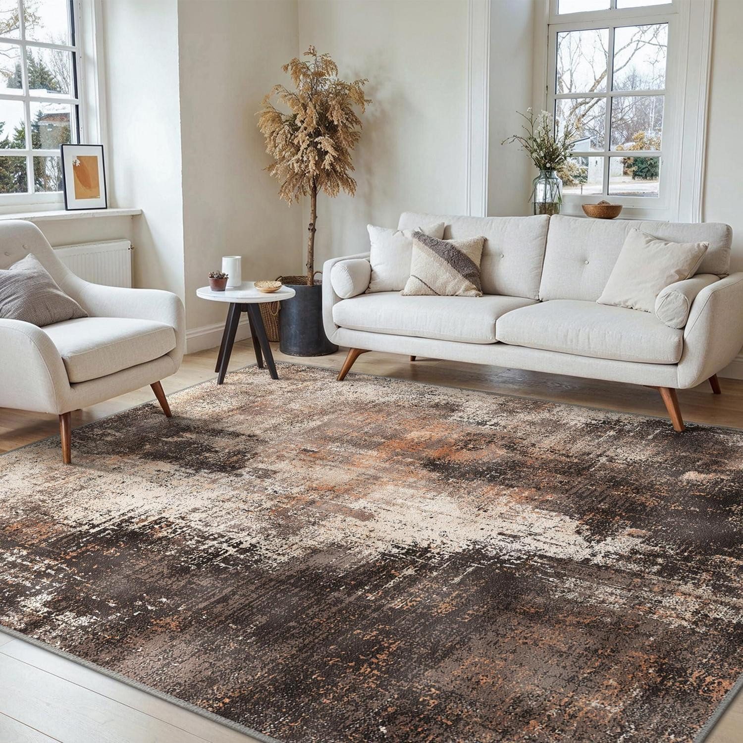 LuxusKollektion Designteppich Wohnzimmer Teppich 200x290cm Rotbraun Abstrakt, rechteckig, Höhe: 5 mm