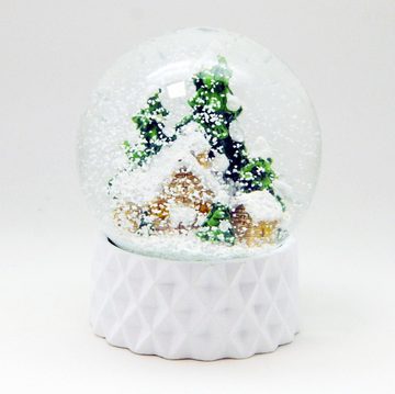 MINIUM-Collection Schneekugel Hüttenzauber auf Sockel weiß kubisch "PURE-Line" 10 cm