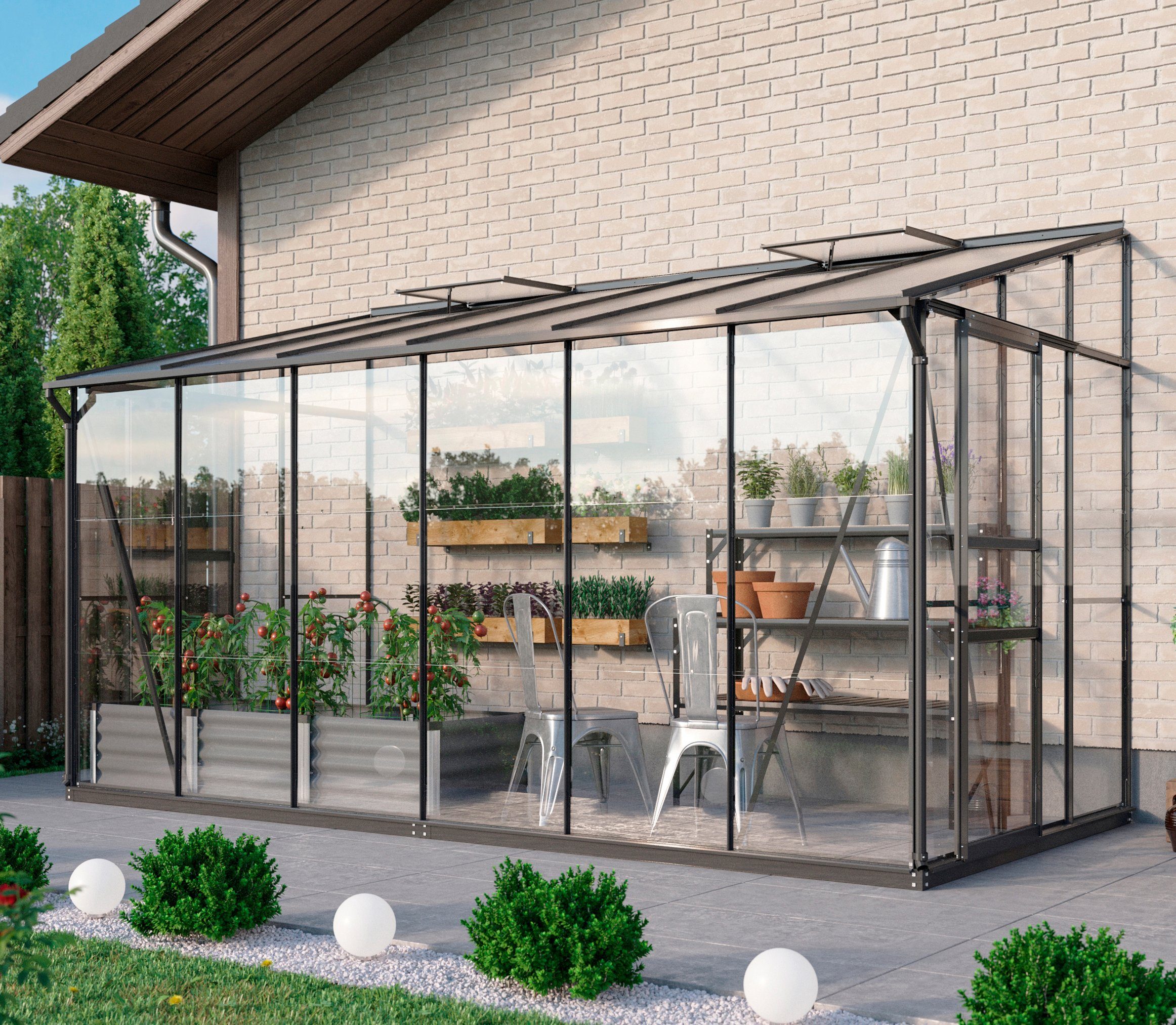 Vitavia Anlehngewächshaus Osiris 7800, BxTxH: 190 x 379 x 222 cm, 3 mm Wandstärke