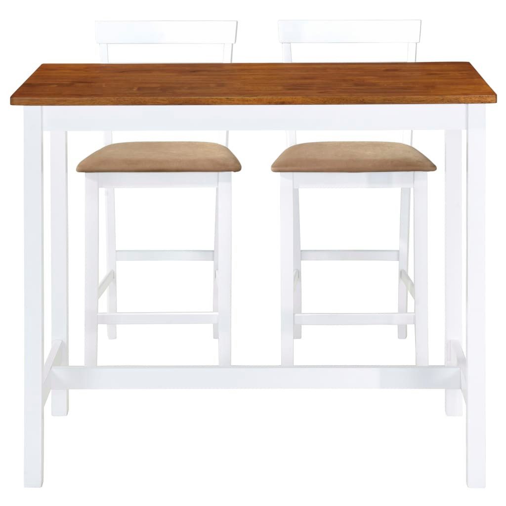 vidaXL Essgruppe Bartisch mit Stühlen 3-tlg. Massivholz Braun und Weiß, (2-tlg)
