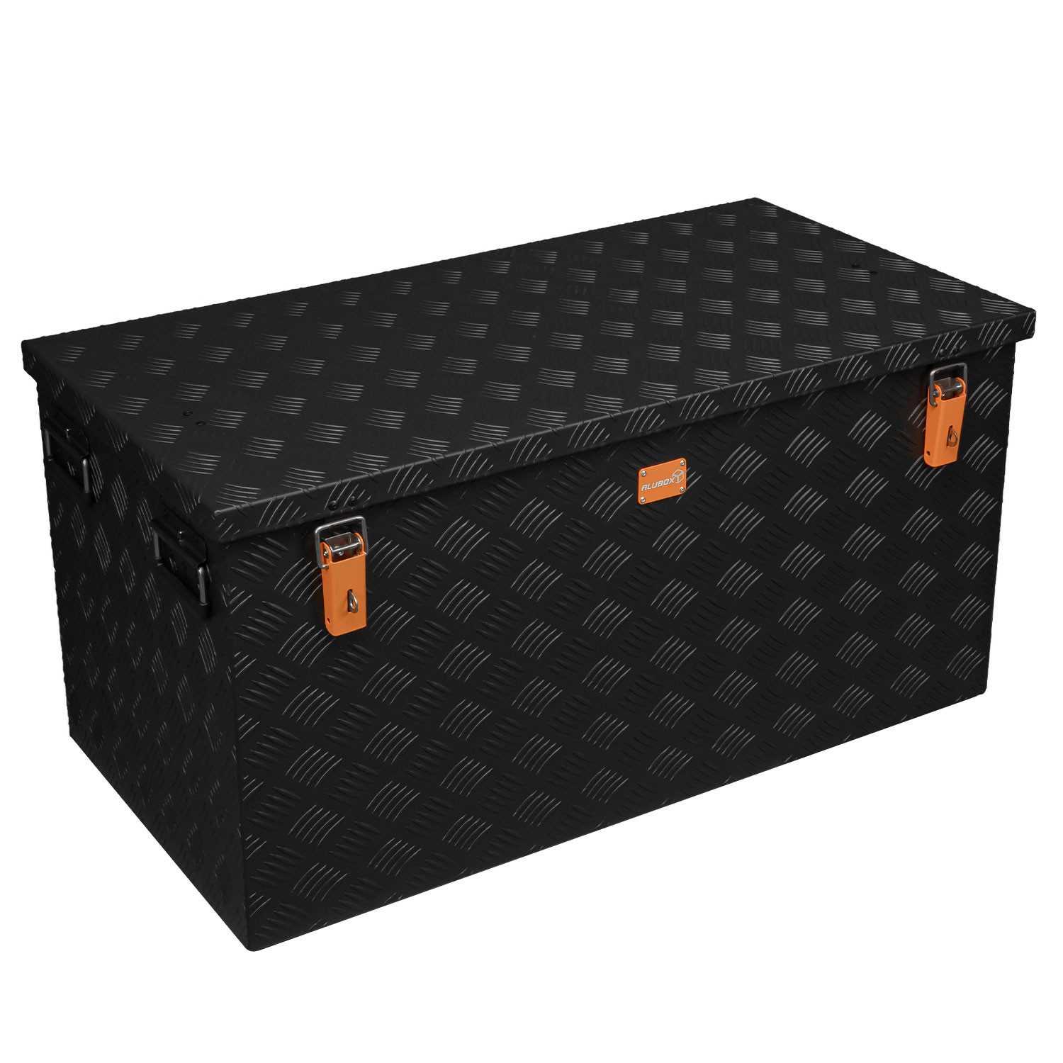 ALUBOX Aufbewahrungsbox Riffelblech Gartenbox outdoor Alukiste schwarz (250 Liter), Fangbänder im Deckel - 4 Standfüße mit M10 Innenwinde - abschließbar