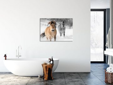 Pixxprint Glasbild zwei schöne Ponys im Schnee, zwei schöne Ponys im Schnee (1 St), Glasbild aus Echtglas, inkl. Aufhängungen und Abstandshalter