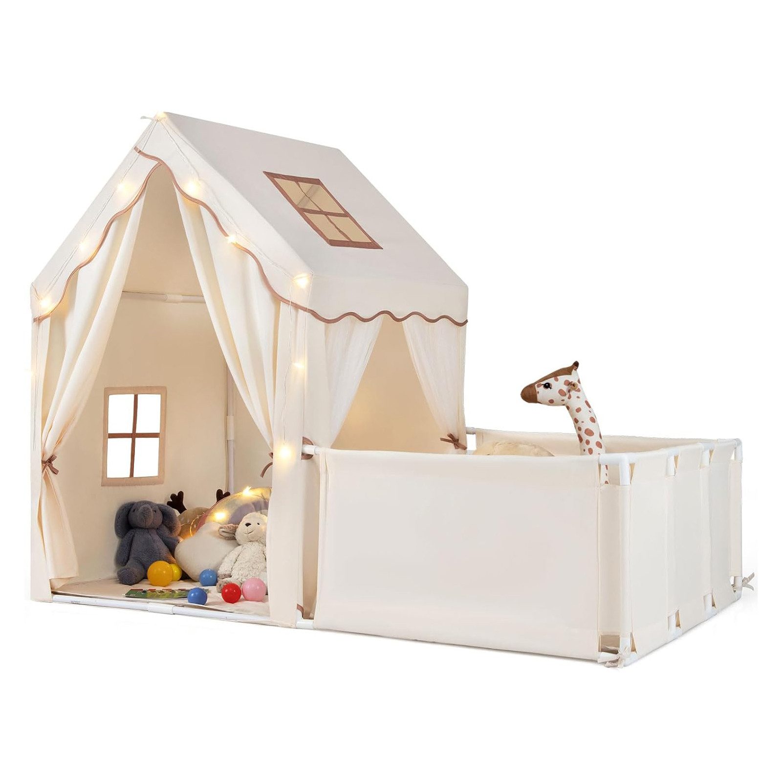 KOMFOTTEU Spielzelt Kinderzelt mit Spielbereich, Hof, Sternenlichter, Wasch günstig online kaufen