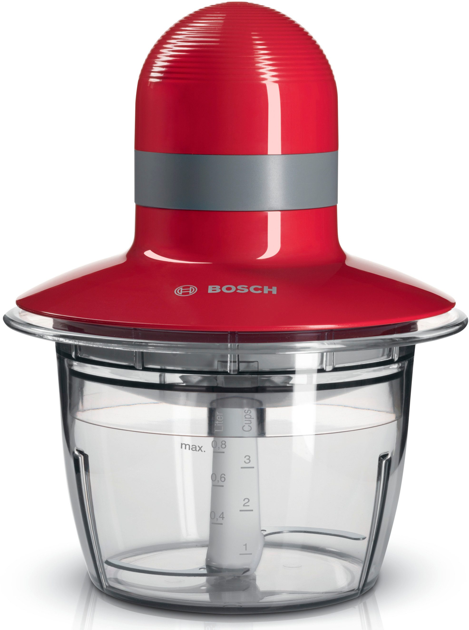 BOSCH Zerkleinerer MMR08R2, 800ml Behälter, Schlagscheibe, Edelstahl-Messer, rot, 400 W, Behälter mikrowellengeeignet, Einhand-Bedienung