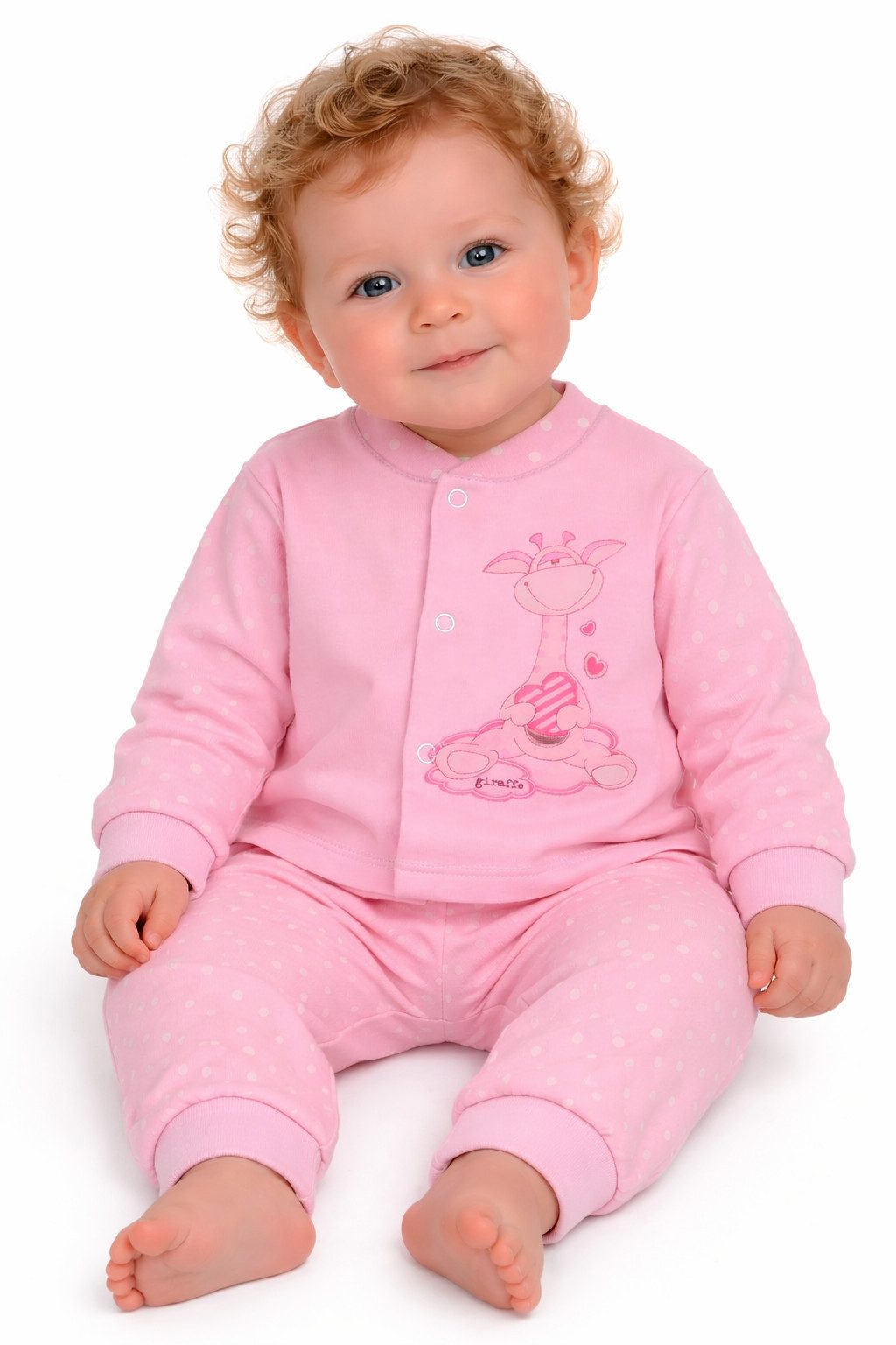 Langarmshirt & Hose Baby Anzug Hemdchen und Mitwachshose Set in Rosa gepunktet