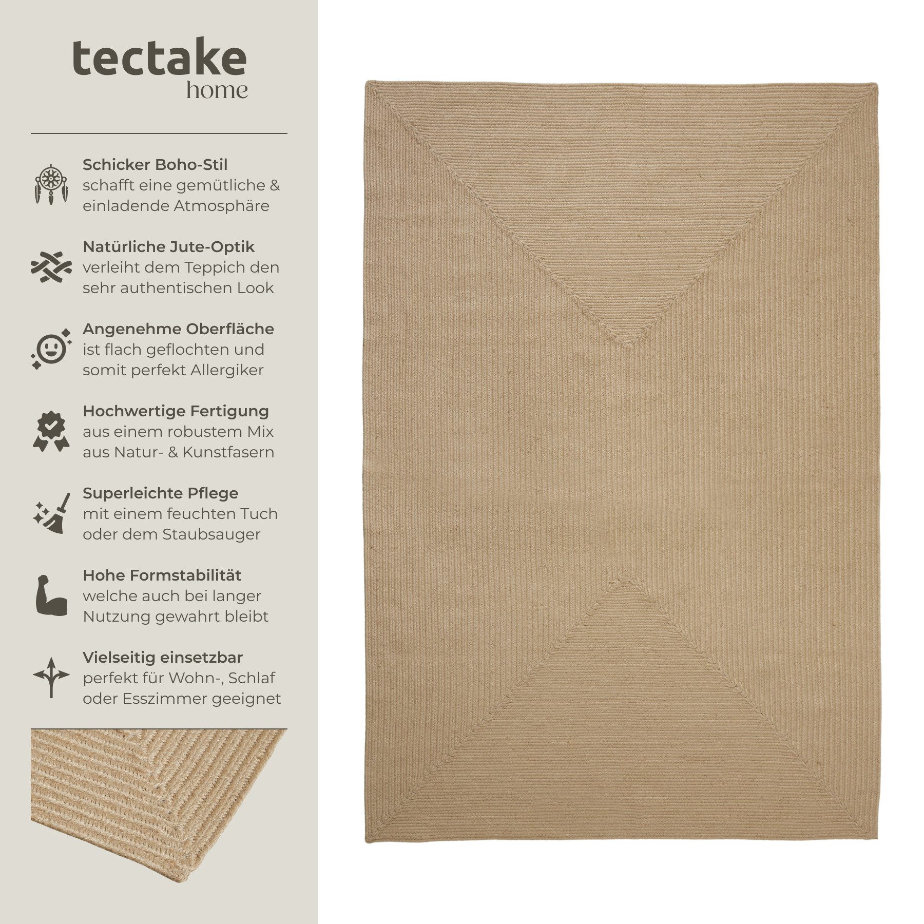 tectake Teppich Geflochtener Teppich, Rechteck, Höhe: günstig online kaufen