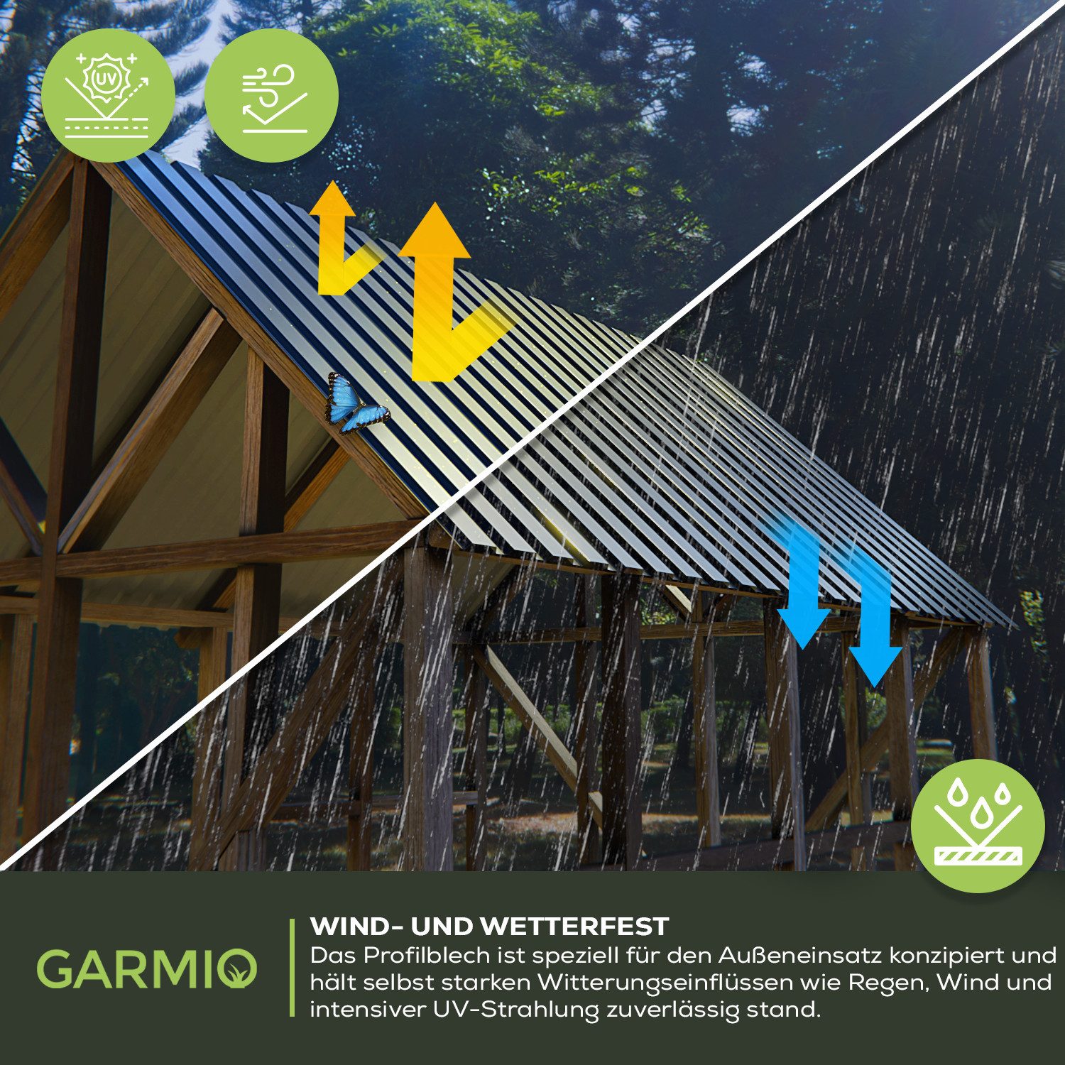 GARMIO Trapezblech Trapezblech 15er Set, Dachplatten 0,25mm, (Wellblechplatten aus verzinktem Stahl inkl. Schrauben) Profilblech schwarz 115x45 cm, 7,8 m²