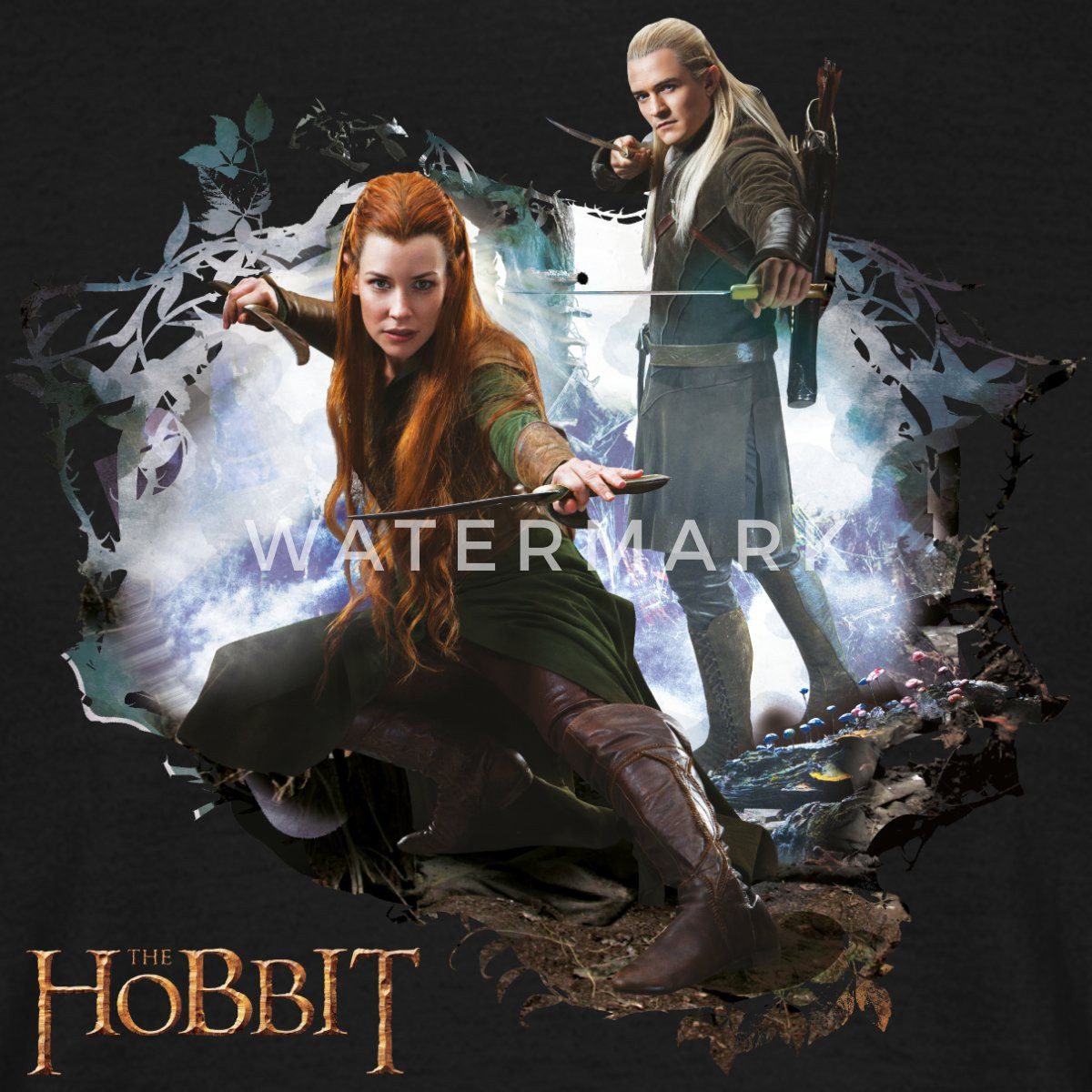 Spreadshirt T-Shirt Der Hobbit Logo Mit Elben Tauriel Und Legolas Männer T-Shirt (1-tlg)