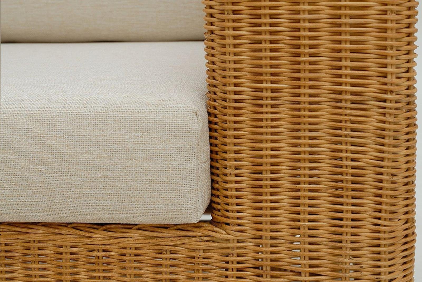 Sessel mit Beige und Lounge Rattan Sitz- Rückenpolster Breiter echtem aus Wohnzimmersessel Rattan-Sessel Home (Honig), Krines