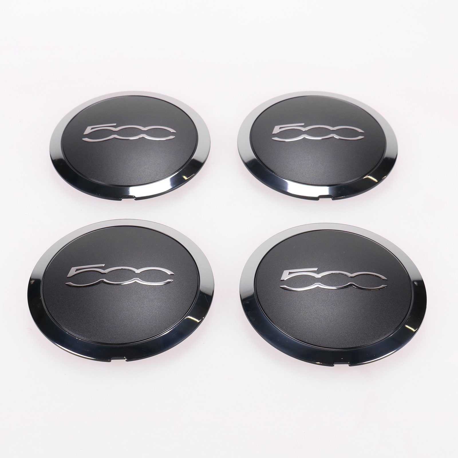 FIAT Original Wheel Cap Set for Alloy Wheels, Black/Chrome, 51884863 (4-piece set)