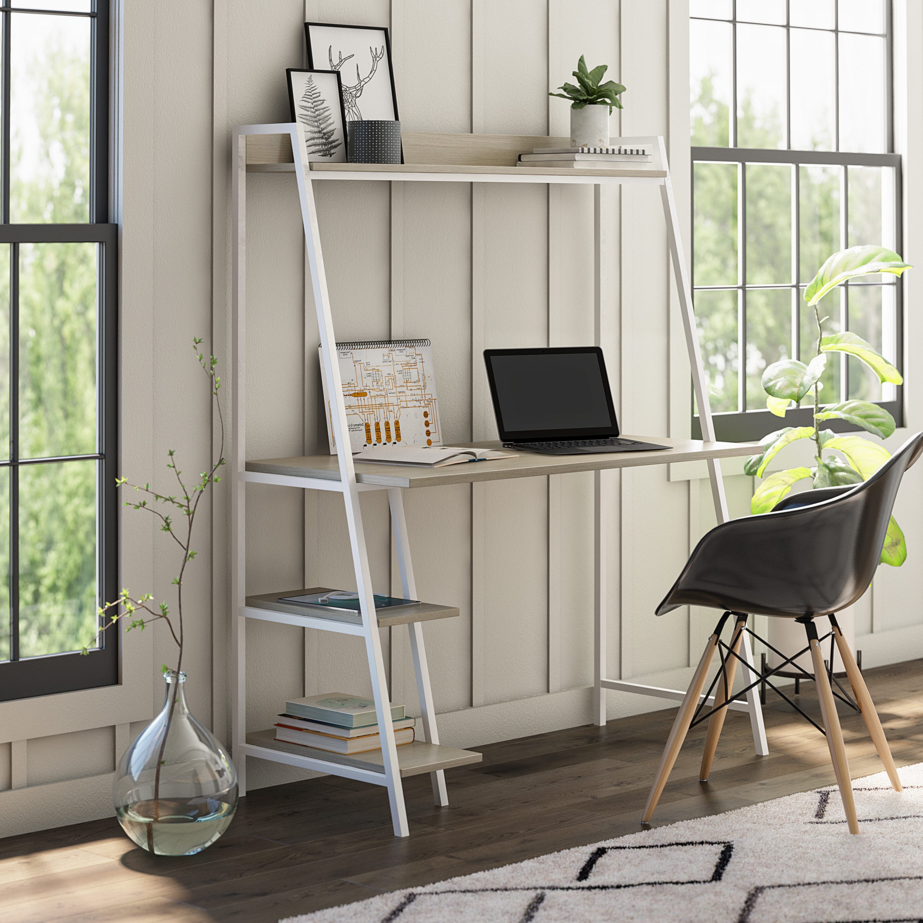 loft24 Regal-Schreibtisch Fogh - Schreibtisch Arbeitstisch Schreibpult, Schreibtisch mit Leiterregal, Metallgestell, Breite 111 cm