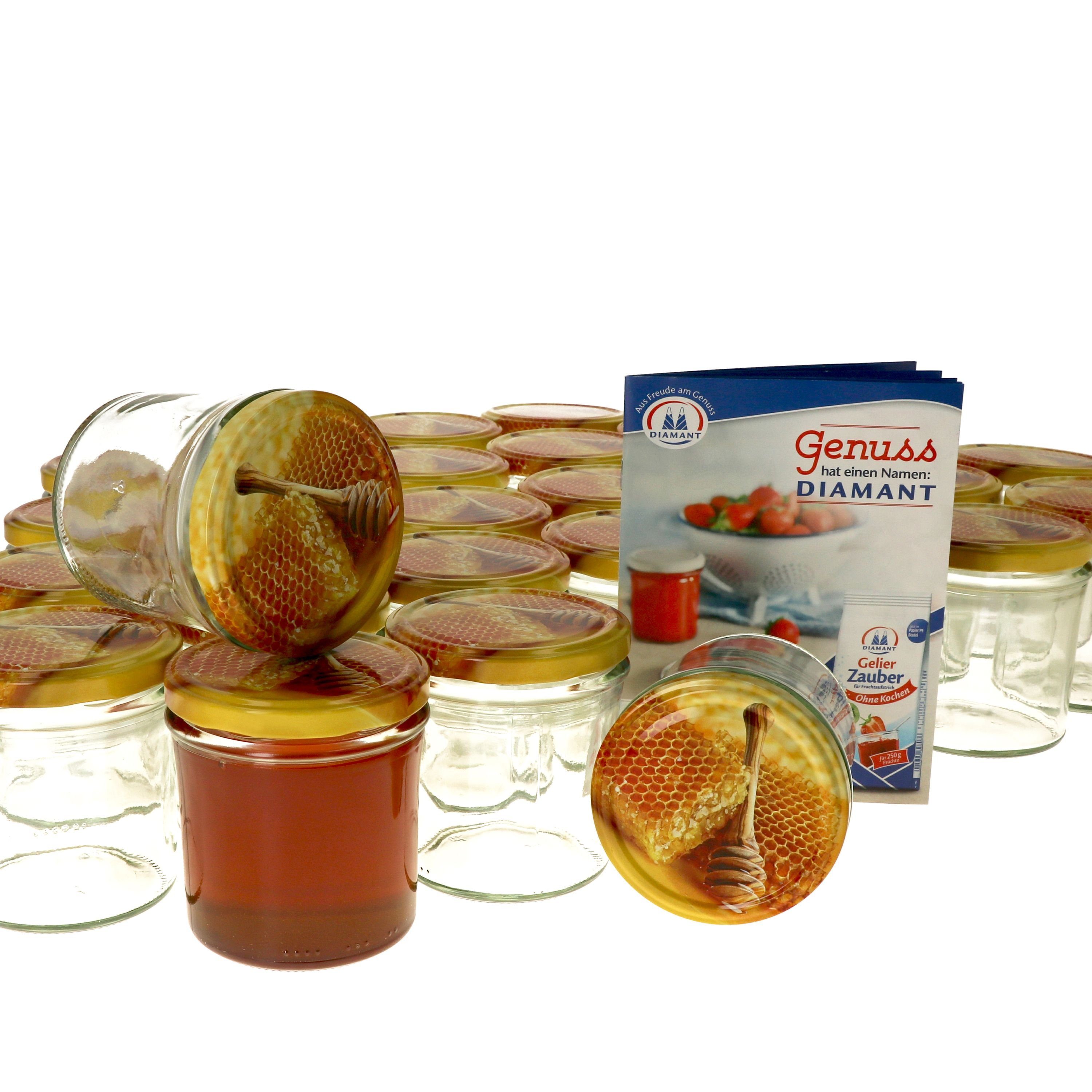 Carino ml 350 Set Sturzglas Glas Rezeptheft, mit Honigwabe Deckel 50er Einmachglas MamboCat incl.