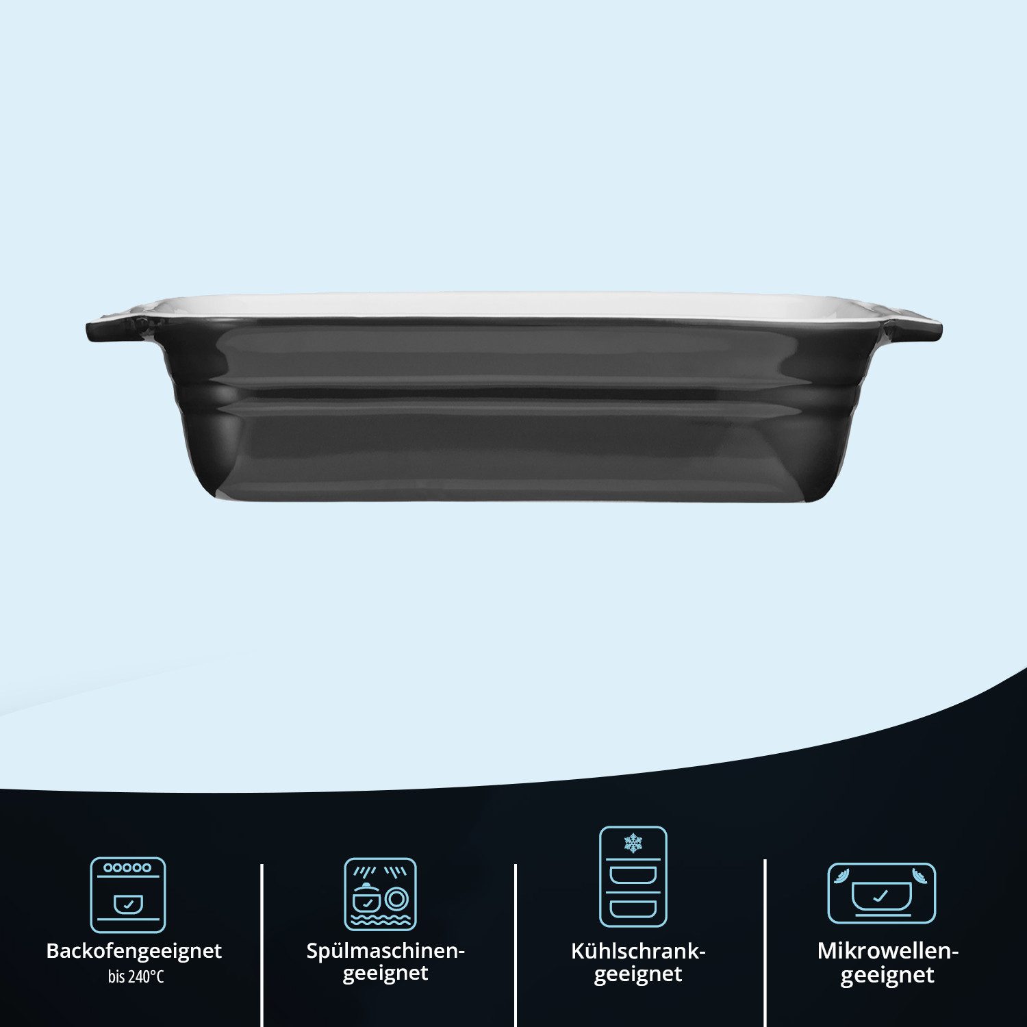 KHG Auflaufform mittel 26 cm Schwarz 1-2 Personen, Steingut, (1-St), Antihaft (mit Emaile glasiert) – Bild 4 von 5