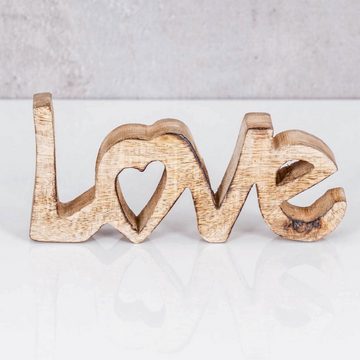 Levandeo® Deko-Schriftzug, Schriftzug Set Love Home BxH 14x7cm Braun Mango Holz Natur Deko