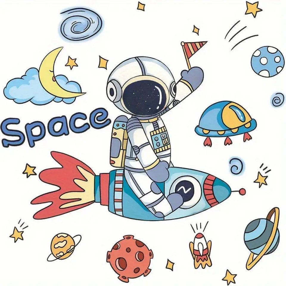 Montegoni Wandsticker Kreativer Wandaufkleber – Cartoon Astronaut, Selbstkl günstig online kaufen