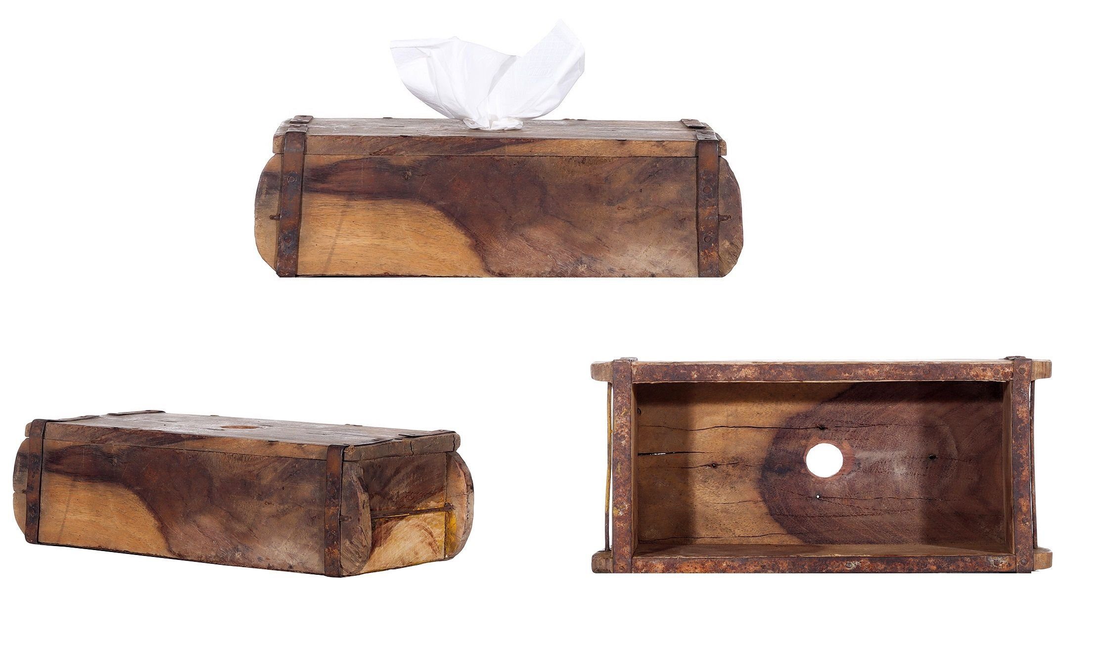 Shabby-Work Papiertuchbox Ziegelform Holz Tissuebox Braun Loch-Rund ca.30x15cm Kosmetiktuch-Box