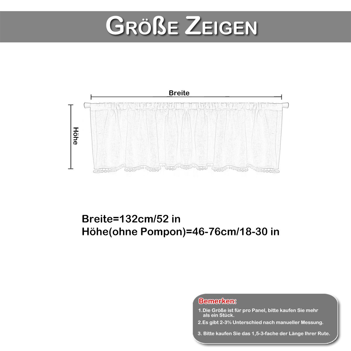 Scheibengardine Kurze Scheibengardinen transparent, Leinen,weiß,durchsichtig,für Stück Pompom-Quasten,Kurzes (1 Schlafzimmer,1/2 Küche BTTO, Fenster St), mit Wohnzimmer Vorhang