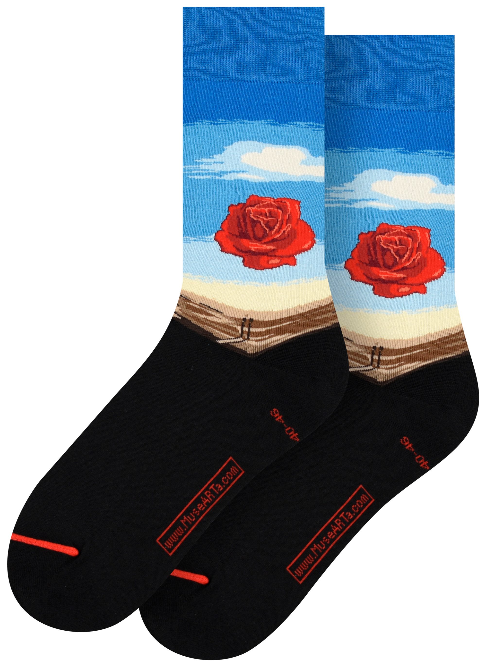 MuseARTa Langsocken Salvador Dalí - Die meditative Rose (Packung, 1-Paar, 1 Paar) Kunstwerke Socken Strümpfe, Herren oder Damen Socken Kunst-Motiv