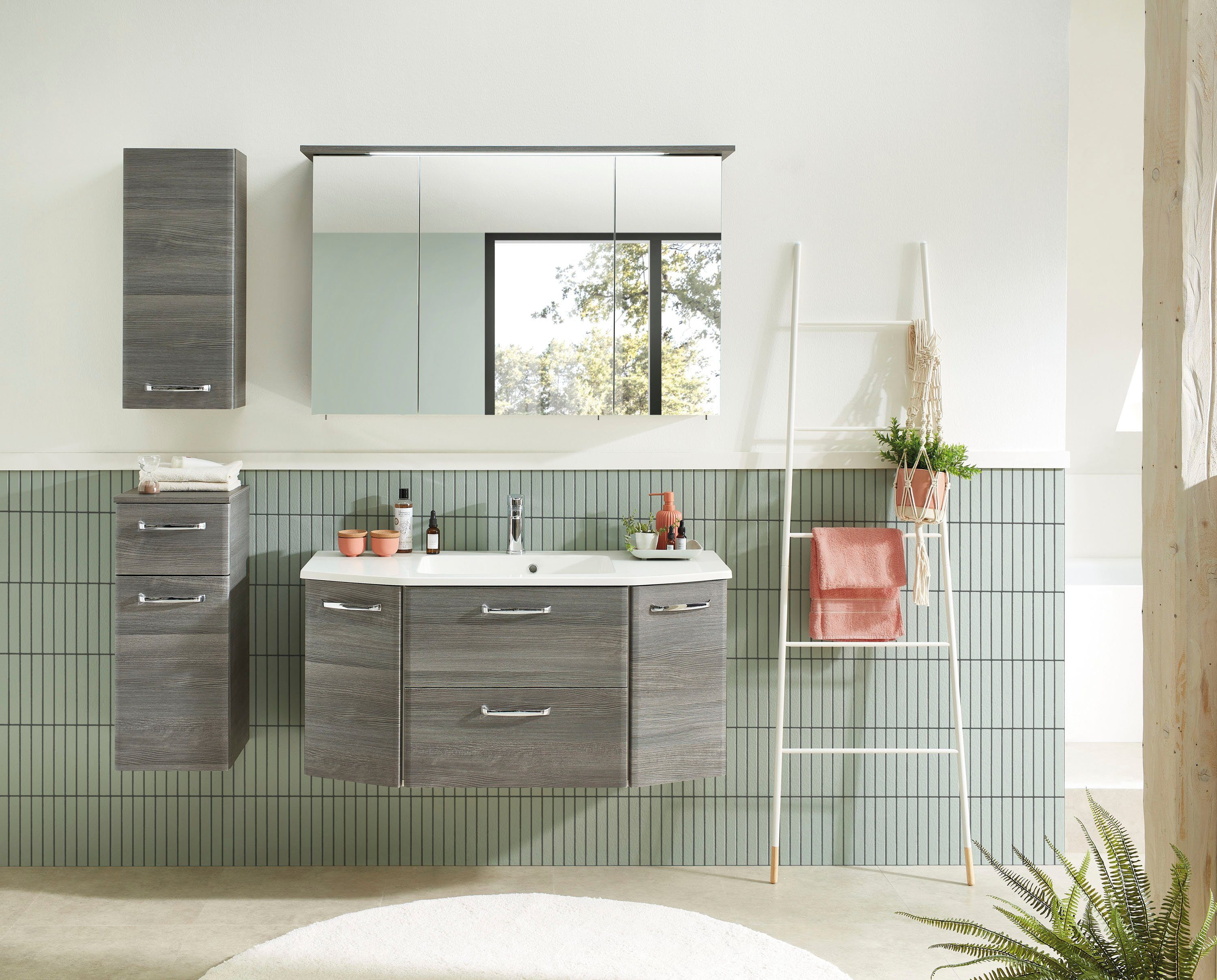 Saphir Unterschrank Quickset Badschrank mit 1 Tür, 1 Schublade, 1 Glas-Einlegeboden 30 cm breit, Badezimmerschrank inkl. Türdämpfer, Griffe in Chrom Glanz