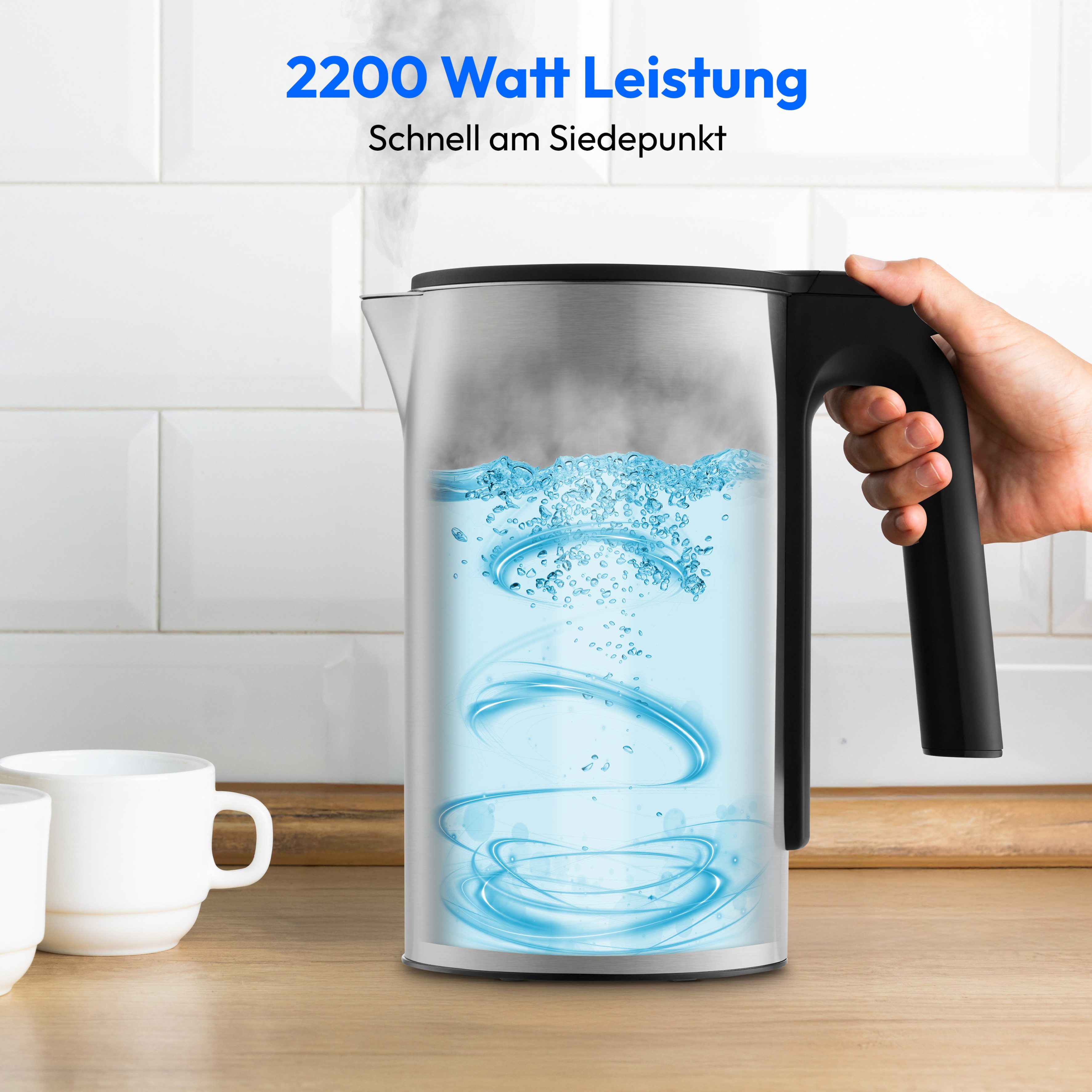 Medion® Wasserkocher MD12106, 1,5 l, 2200 W, 2.200 W, 1,5 L, LED-Display, Sensor-Touch Bedienung, Kindersicherung